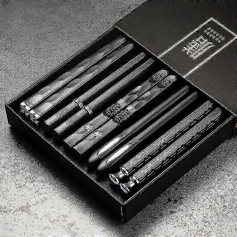 Reusable Non-Slip Sushi Chopsticks - 5 Pairs of Laser-Engraved Alloy Eating Utensils