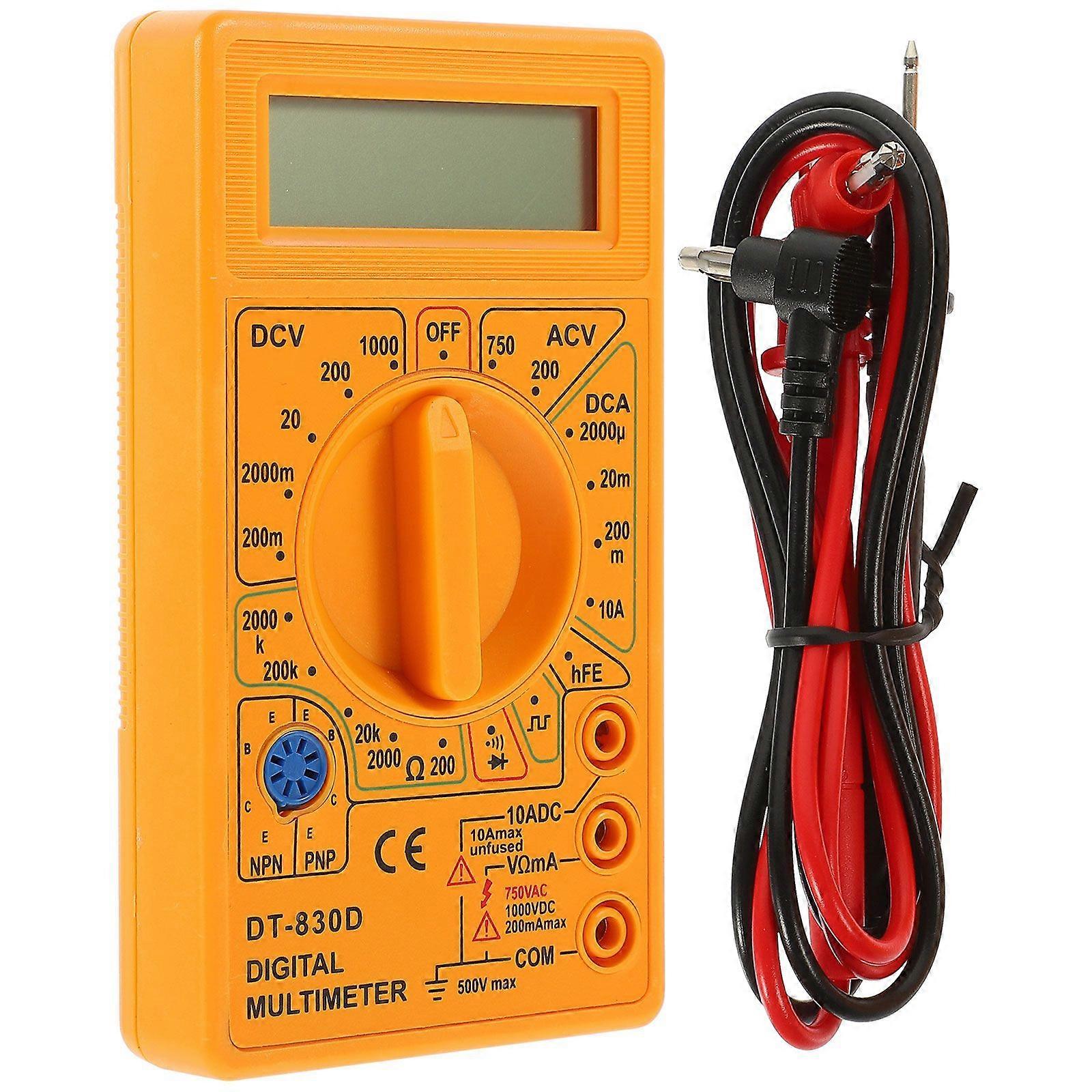 DT-830D Digital Multimeter with Buzzer Output Voltage Ampere Ohm Tester Probe DC AC LCD Overload Protection (Yellow)