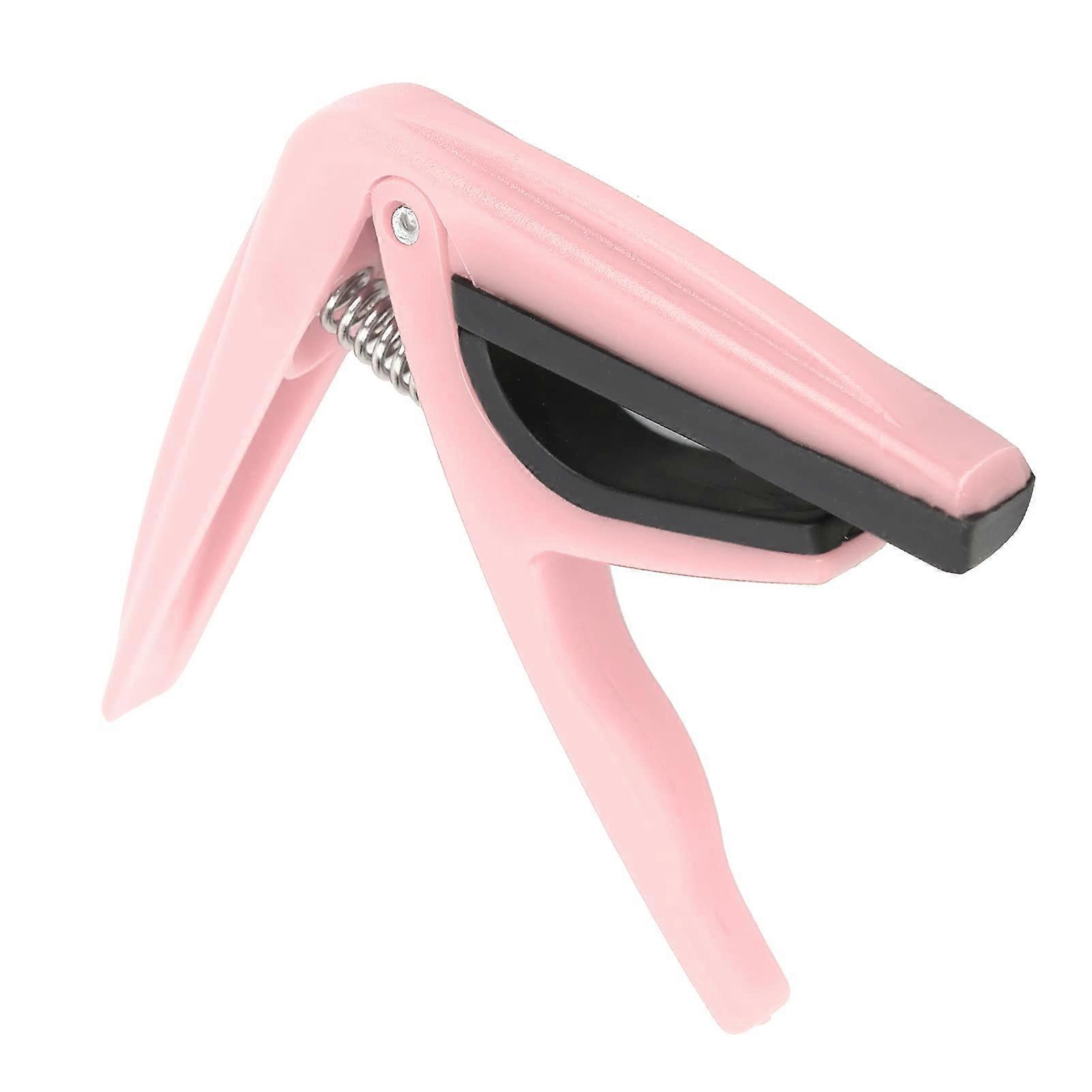 4 String Guitar Capo Plastic Tool with Spring and Silicone Cushion for Ukulele Players, Pink Color