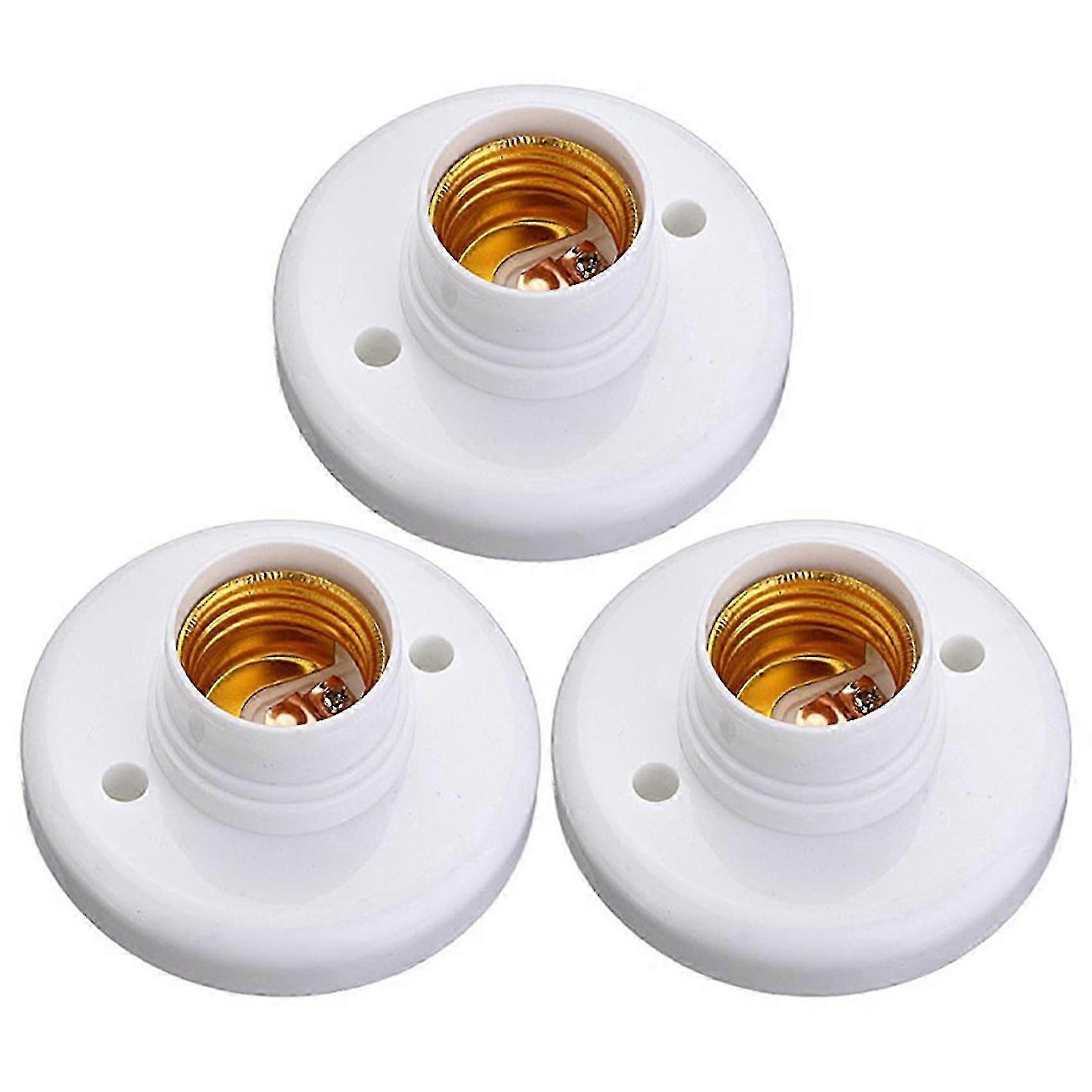 3x E27 Round Plastic Base Screw Light Bulb Lamp Socket Holder White-Yvan