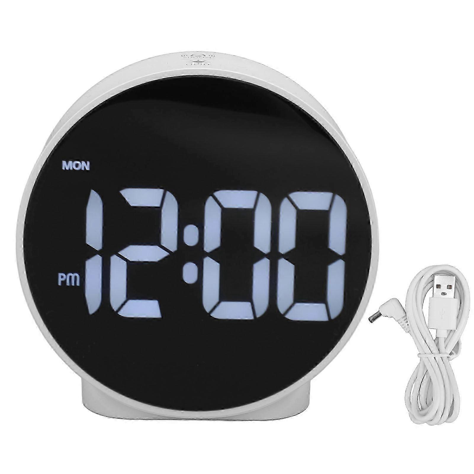 4 Inch LED Alarm Clock Multifunction Innovative 12 24H Time Display 3 Level Brightness Electric Alarm Clock for Home Travel White Case, White Font