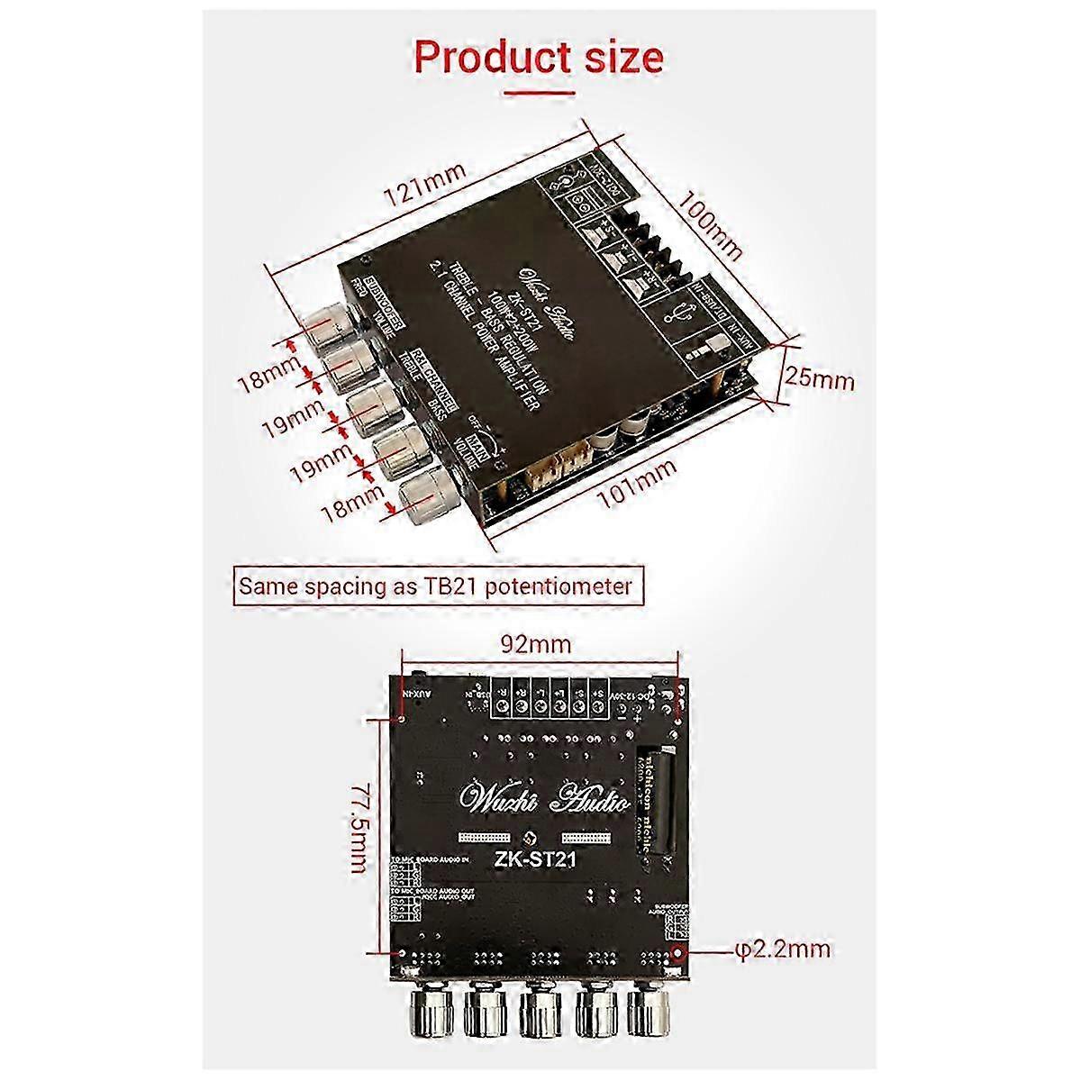 -ST21 Bluetooth Digital Amplifier Board 2.1 Channel 100Wx2+200W Subwoofer Chip TPA3221 HiFi Stereo Amplifier Board(B)