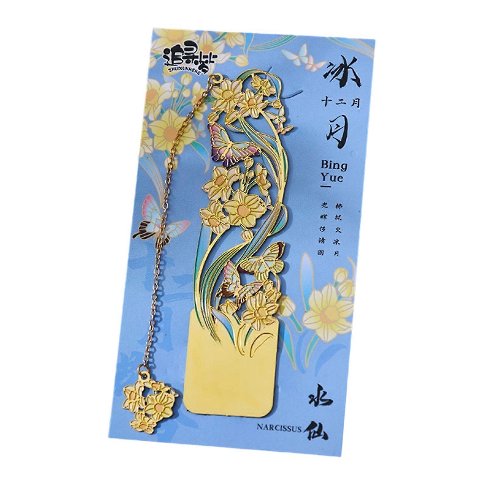 Retro Flowers Bookmarks Creative Page Markers Retro Book Clip Reading Bookmarks Reading Accessories for Students Narcissus