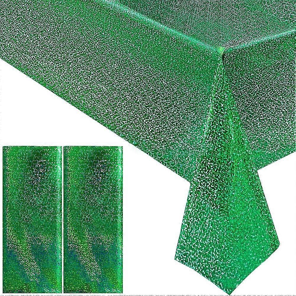 Holographic Tablecloth Pink Green Iridescent 2 Pcs 1 x 2.7m Plastic Waterproof Rectangular Table Cover for Parties