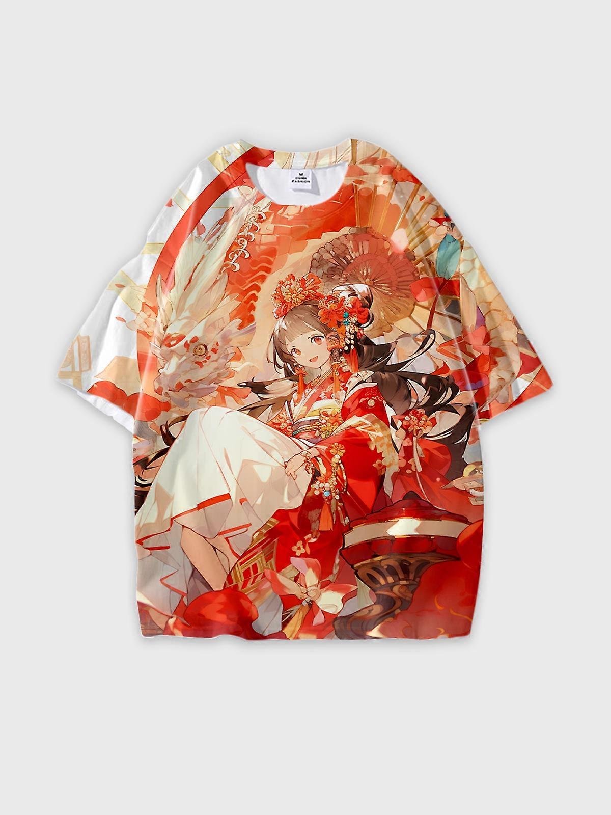 T-Shirt Round Neck, Loose Short Sleeve Pattern Graphic Tee, Unisex Summer Casual Top U1691