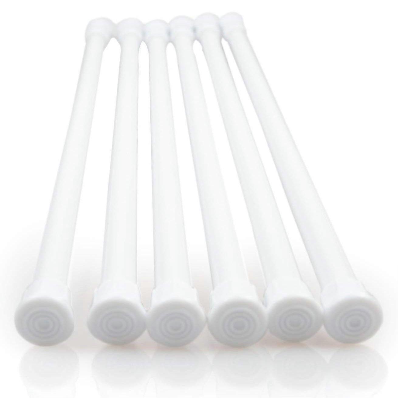 6 Pack Tension Rods, Adjustable Spring Cupboard Rod Curtain Rods White