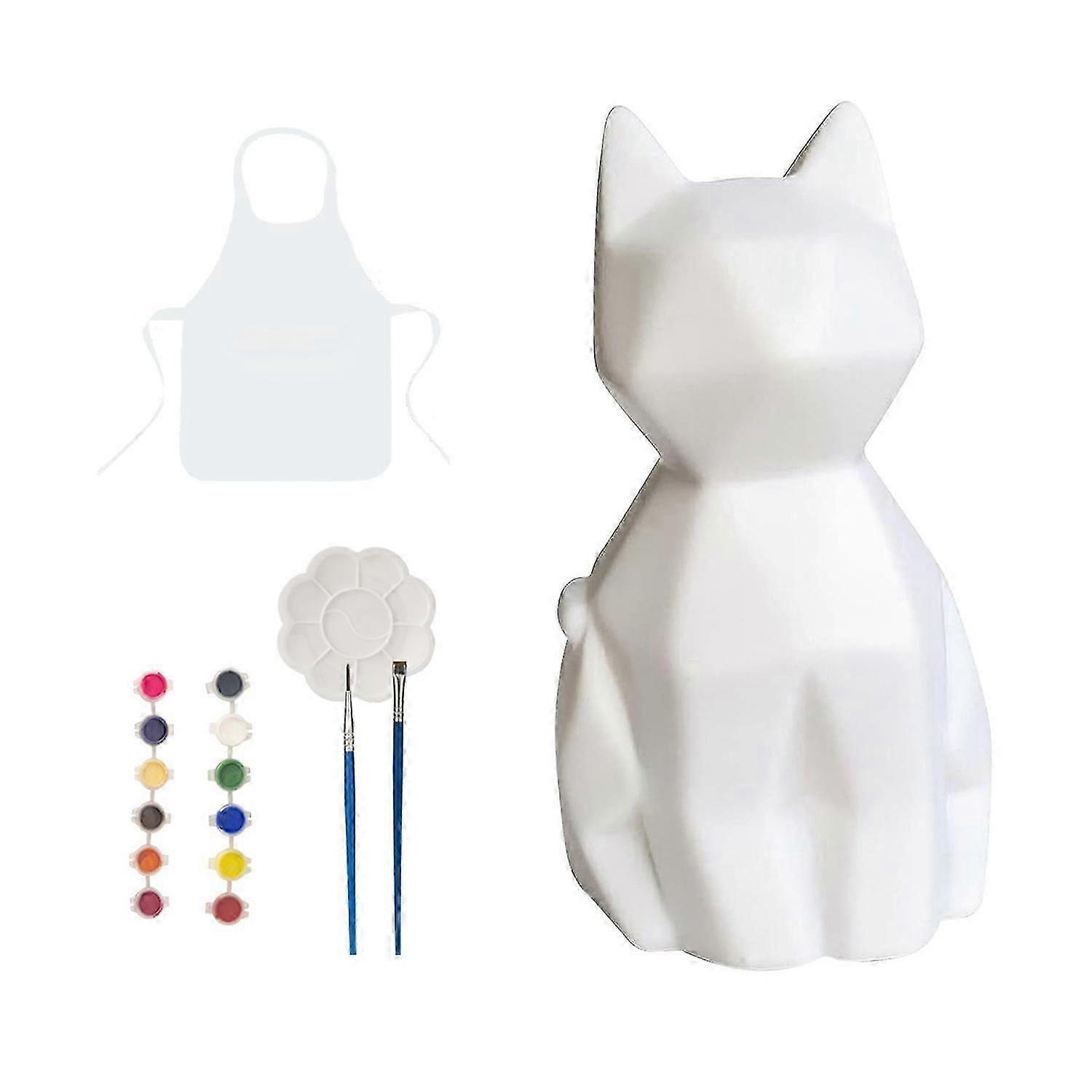 1 Set Paint Your Own Cat Lamp Kit with 12 Colors Pigments Paintbrush Palette Apron Kids DIY Color