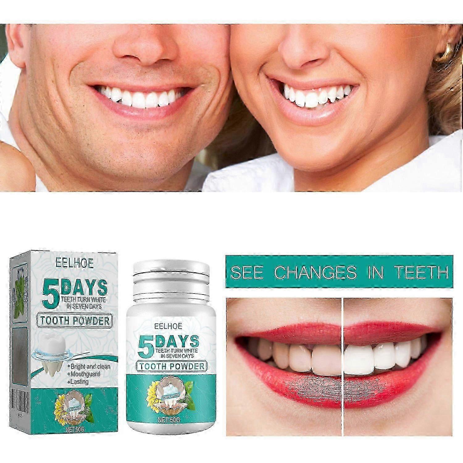 1-6x EELHOE 5 Day Teeth Whitening Powder 50g Tooth Cleaning Powder Dental Cleaner for Removing Tarta