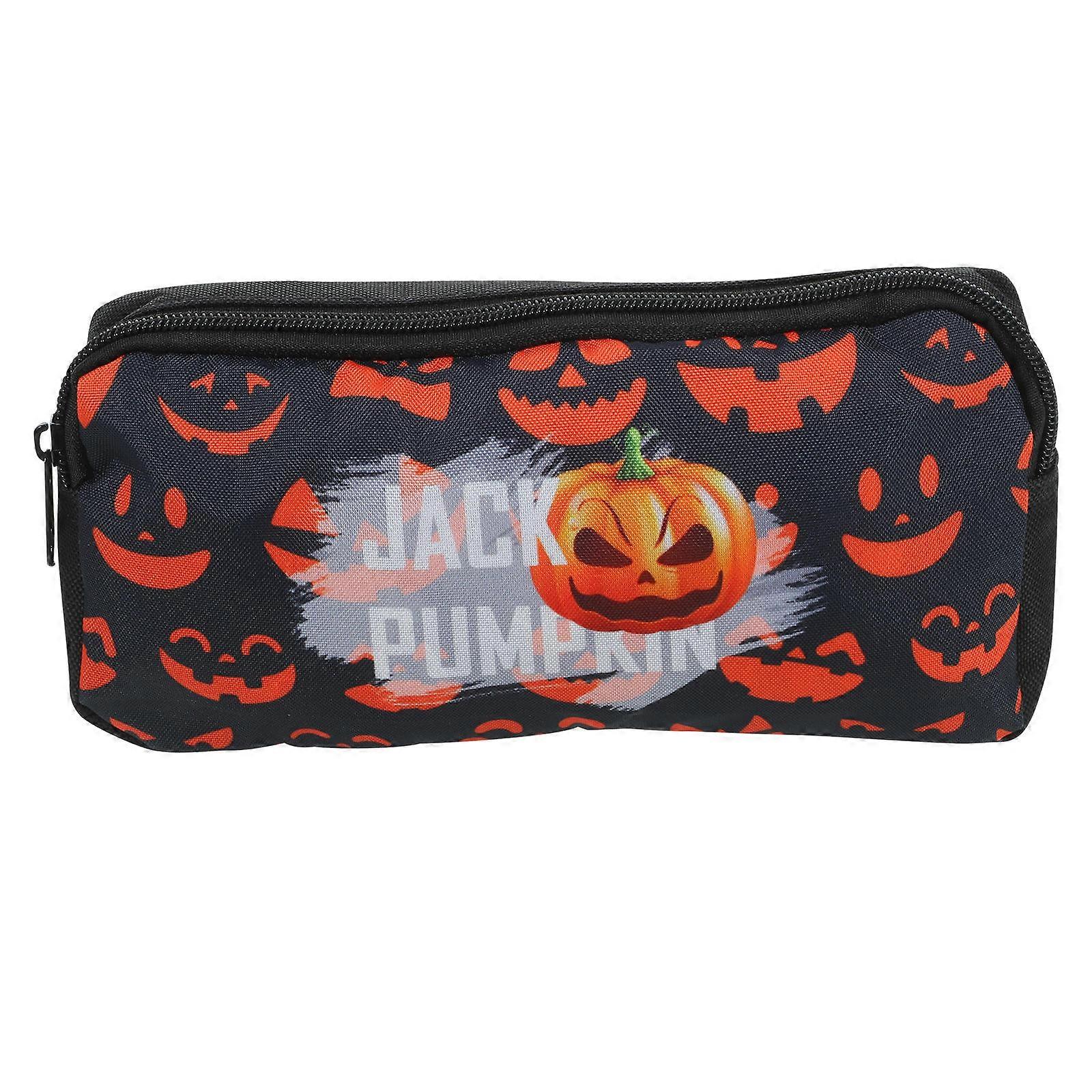 Cosmetic Pouch for Storage Use Halloween Pattern Stationery Bag Orange