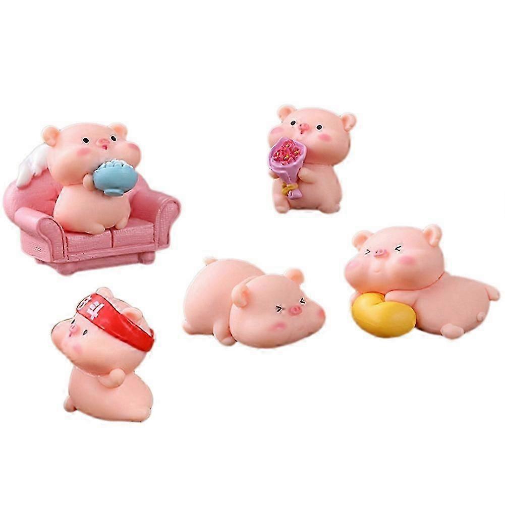 6 Pcs Miniature Pigs Figurines Cute Pink Pig Family Toys Figures