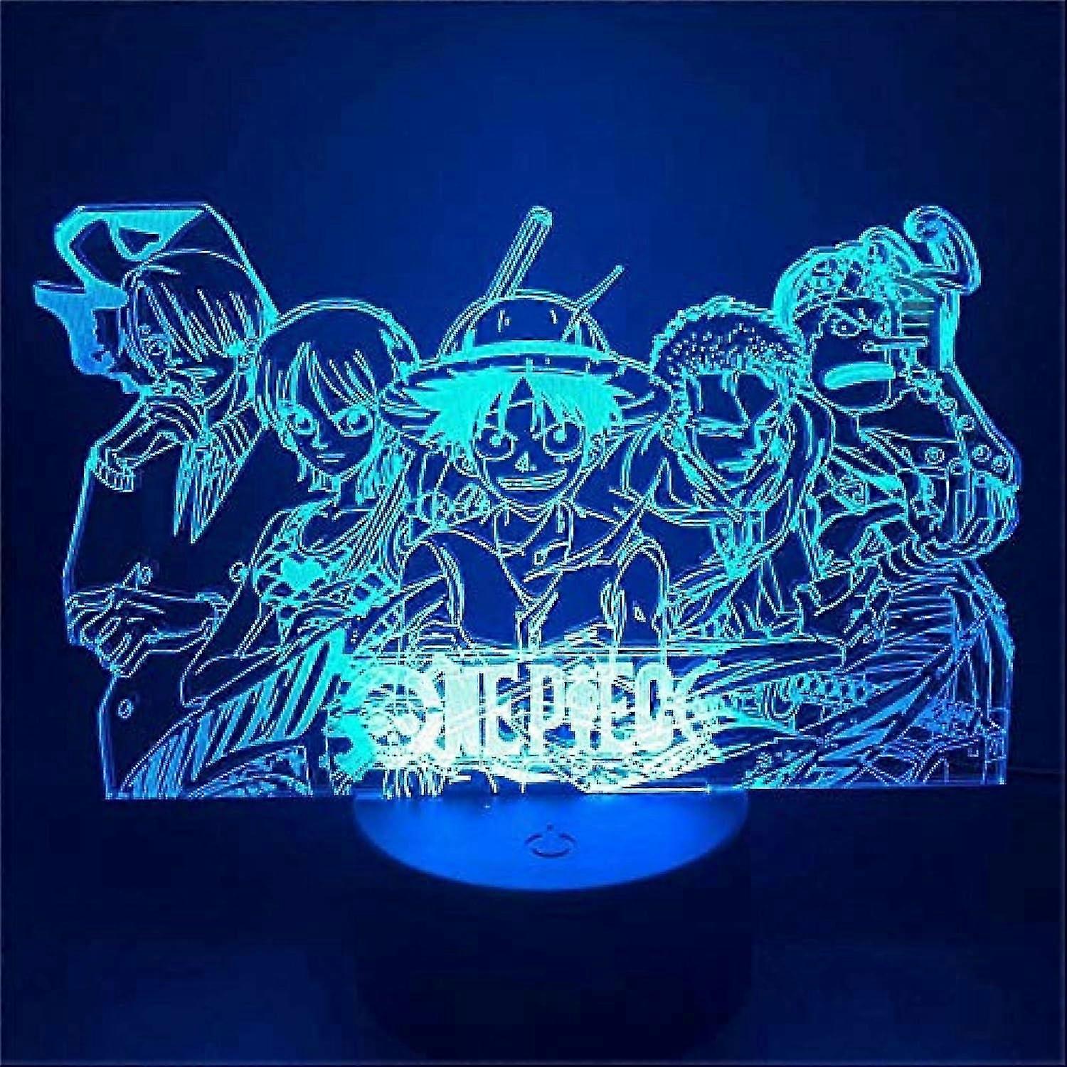 One Piece Luffy 3D Illusion Night Light Lamp Smart Touch, RGB Effect USB Cable Powered Creative 3D Japanese Anime Lamp