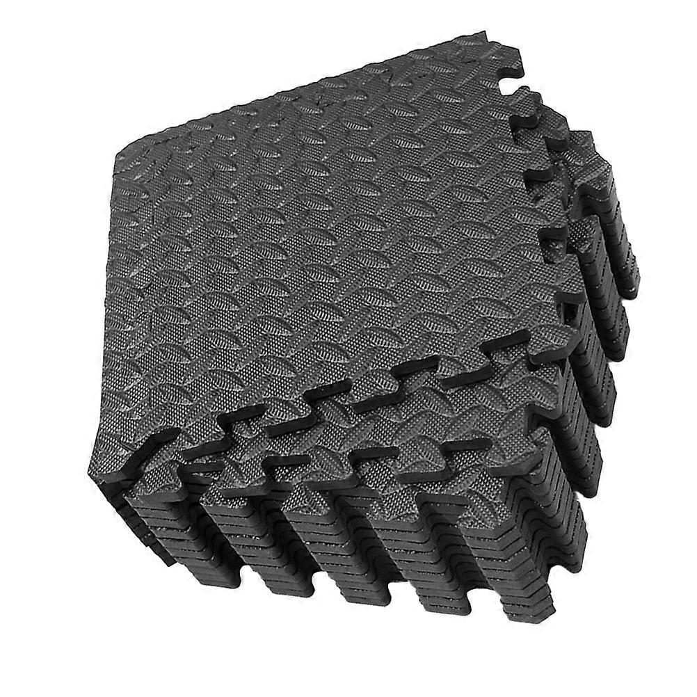 Leaf Grain Floor Mat Eva Splicing Mat for Gym Use 36Pcs Set Black
