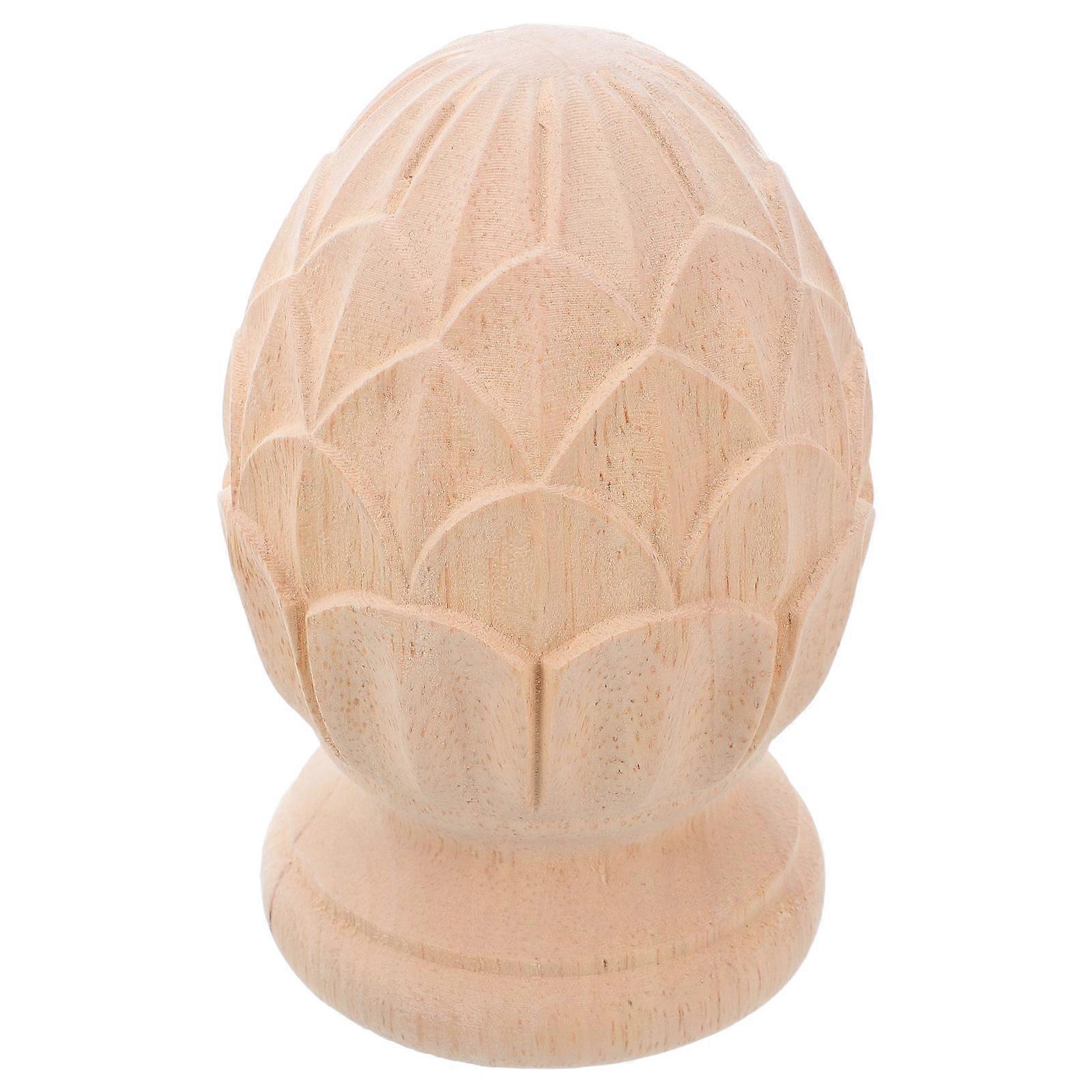 Pineapple Post Finial for Staircase Decoration 3Pcs Beige Wood