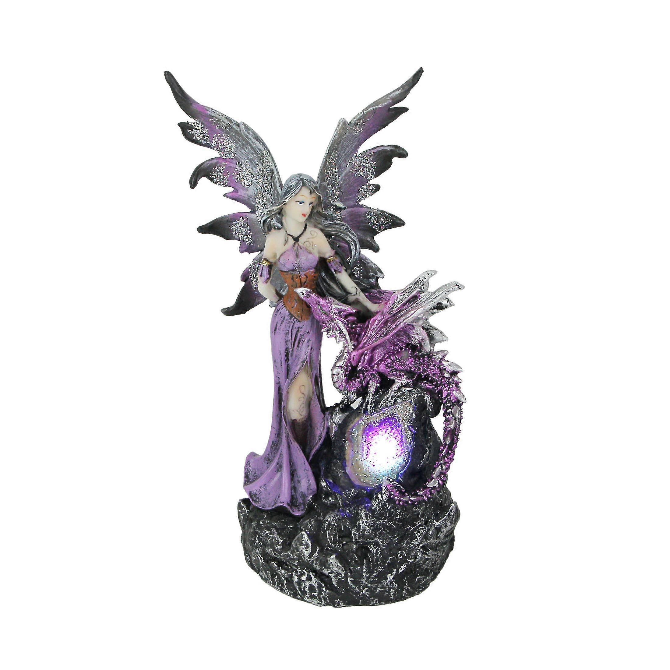 Améthyste Fée Violette Et Dragon LED Géode Statue