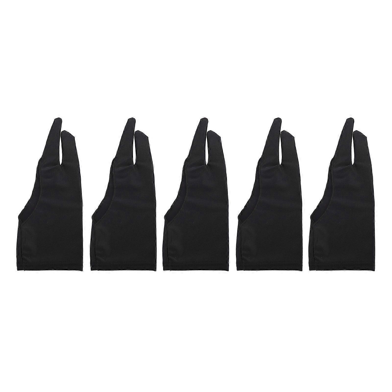 5pcs Artist Drawing Glove Right Left Hand Single Layer Two Finger Smooth Elasticity Breathable Digital Art Graphic Tablet Gloves Black L