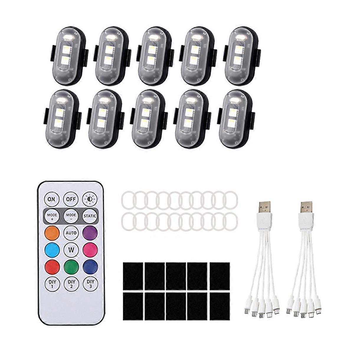 8PCS Scooter LED Strobe Lights Aircraft Drone Anti-Collision Warning Lamps Flash Indicator & Wireles