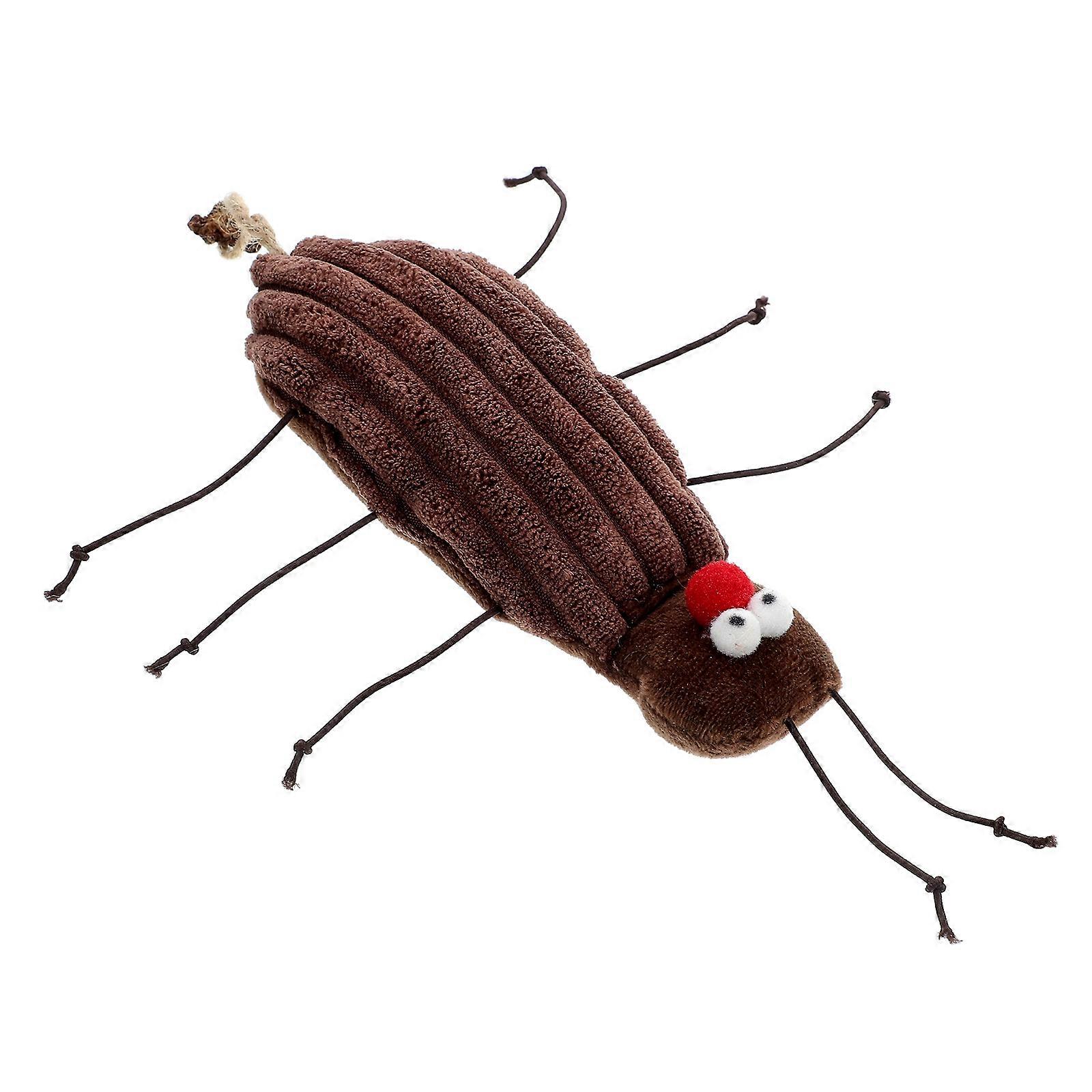 Plush Stuffed Cat Toy Interactive Playtime Chewing Cockroach Shaped for Indoor Cats Coffee 1Pack
