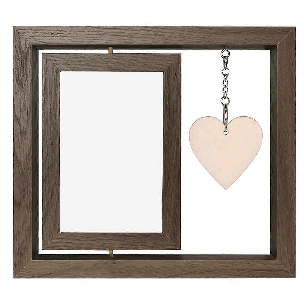 Vintage Frames Rustic Photo Frame Rotating Design Wooden Heart Pendant 23x21cm Double-Side Display 1Set