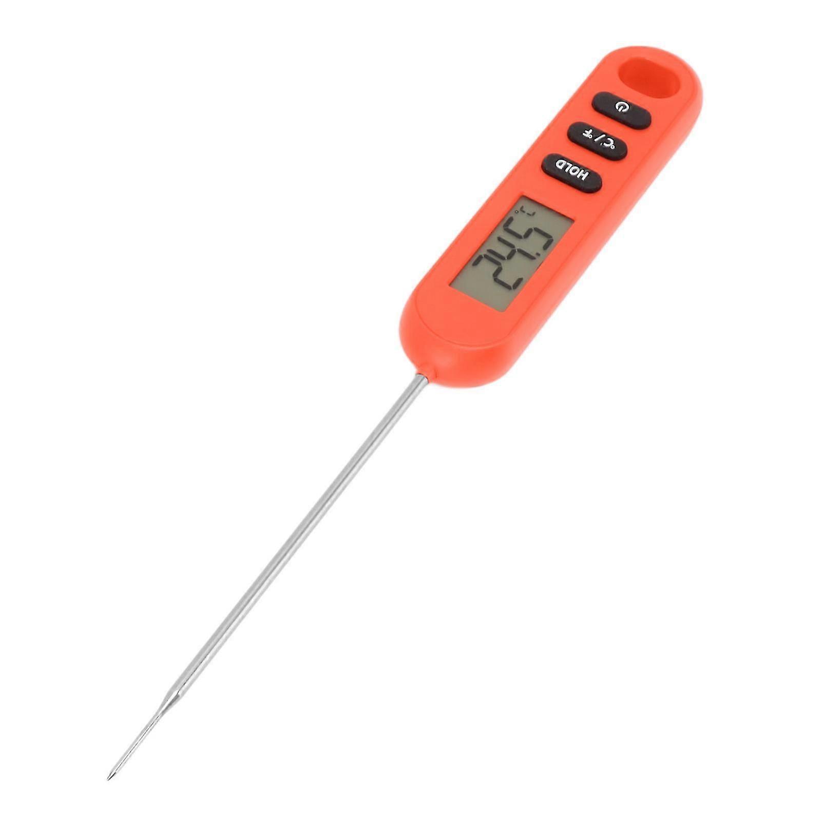 Digital Food Thermometer Cooking Probe Red Electronic LCD Display Fast Reading For Kitchen BBQ Milk Temperature Measurement With Built-in Batter