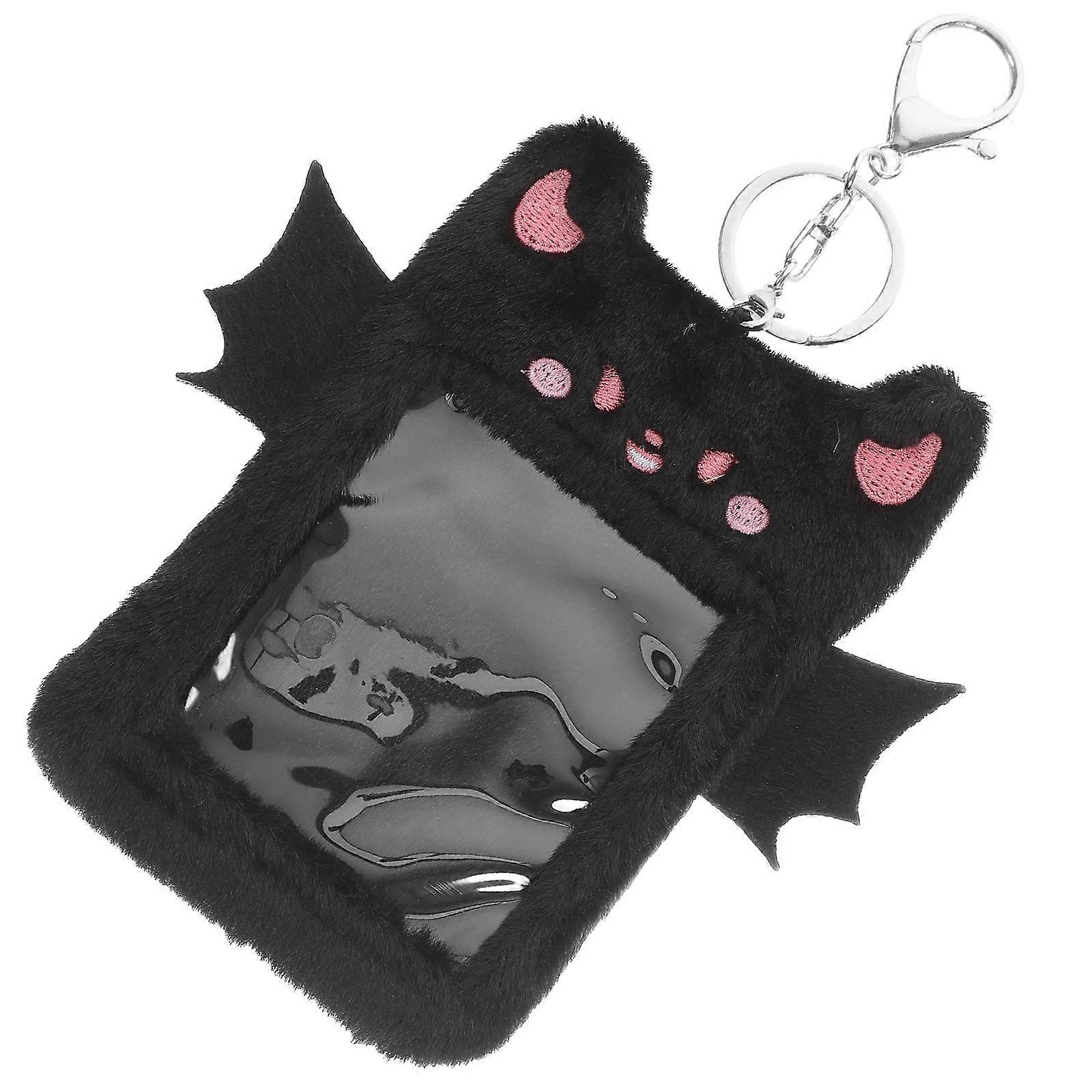 Black Plush Card Holder for Carrying Id Cards 5Pcs Keychain Bundle