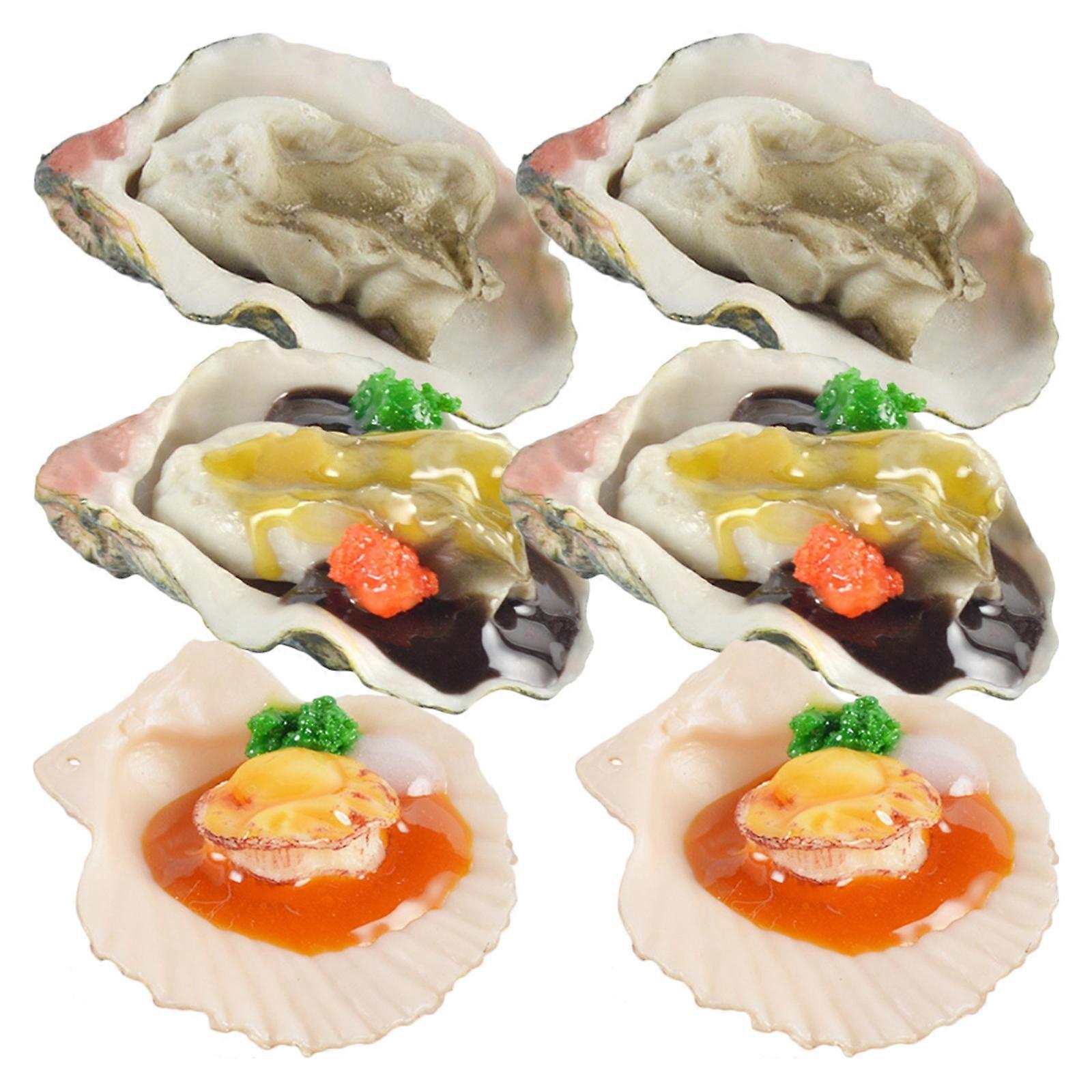 6Pcs Realistic Oyster Scallop Models Photo Props Seafood Display Assorted Color Crafted with Durable Pvc Material