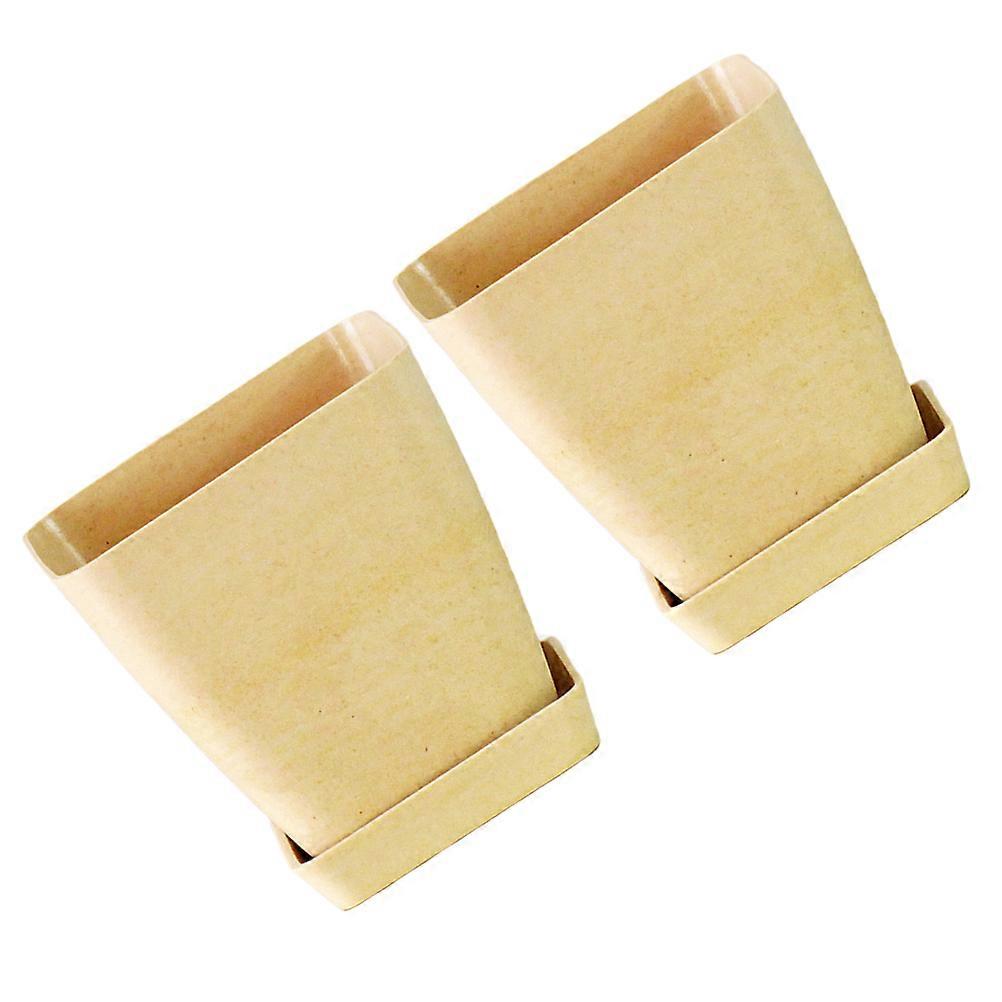 Small Square Flower Pots Succulent Pots for Planting 2Sets Khaki