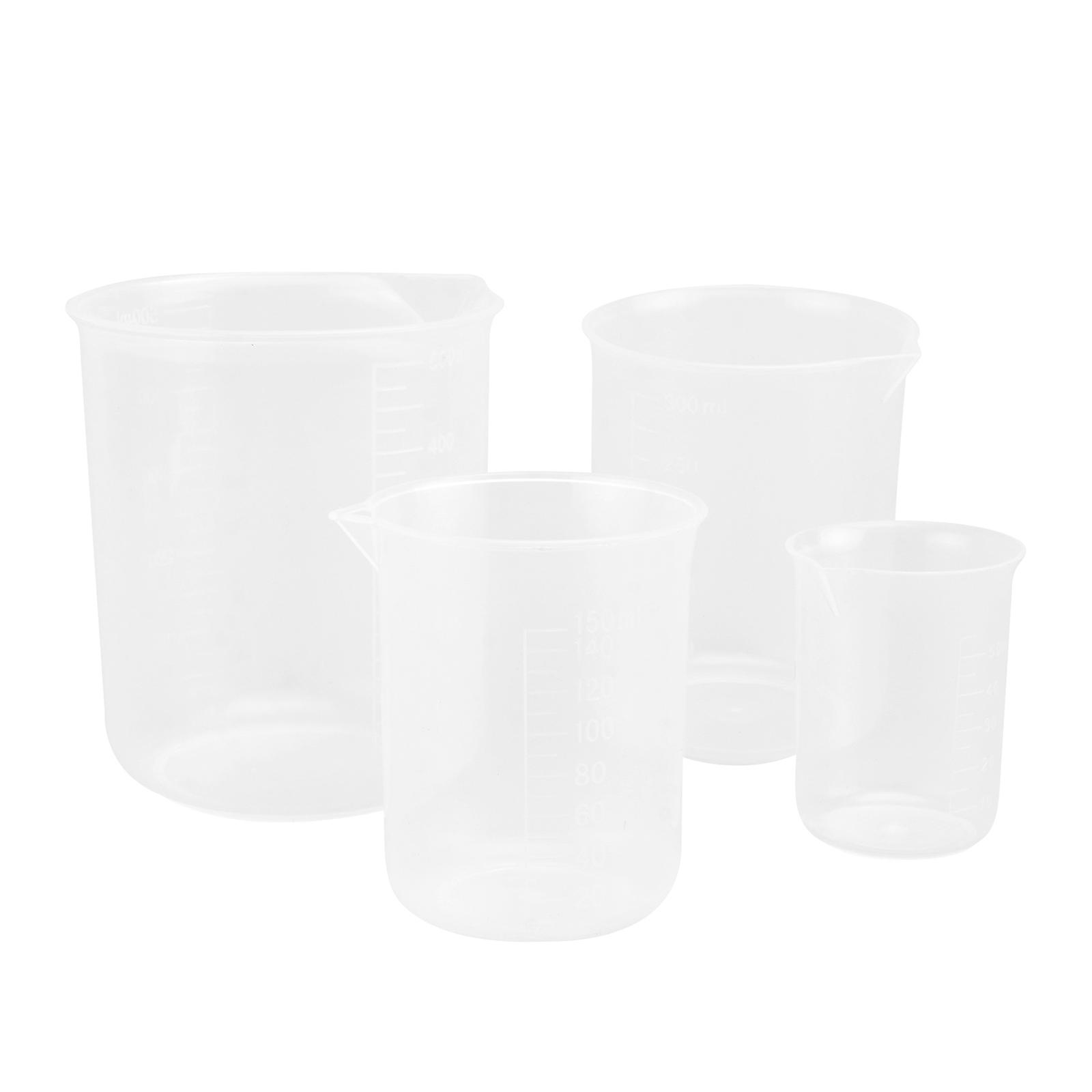 Plastic Graduated Measuring Beaker Cup for Laboratory Use 4Pcs