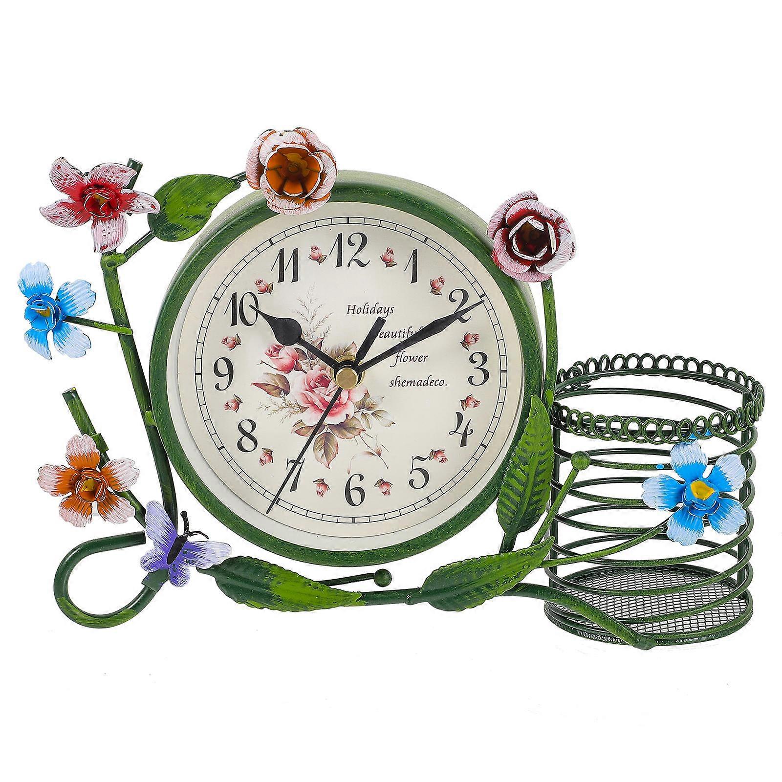 Vintage Desktop Clock Creative for Living Room 2Pcs Green Table Clock