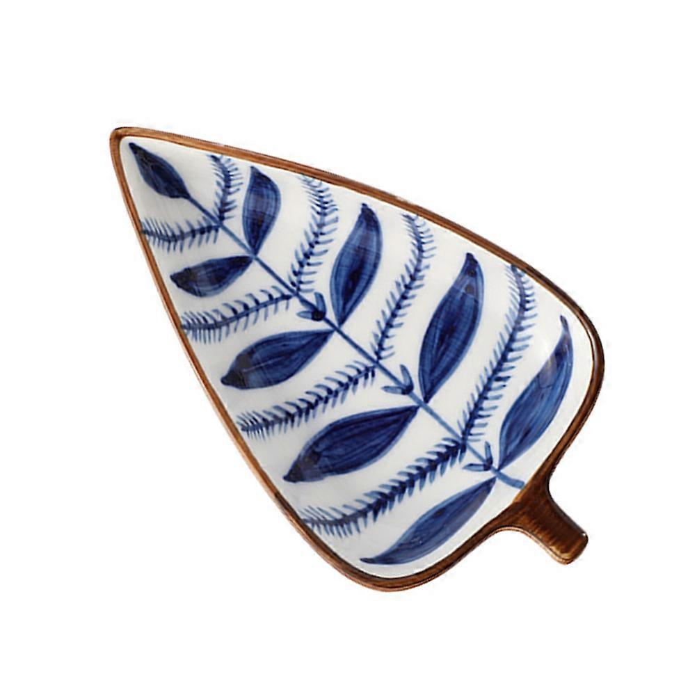Dessert Plates Leaf Style for Kitchen Use 2Pcs Blue Ceramic Tableware