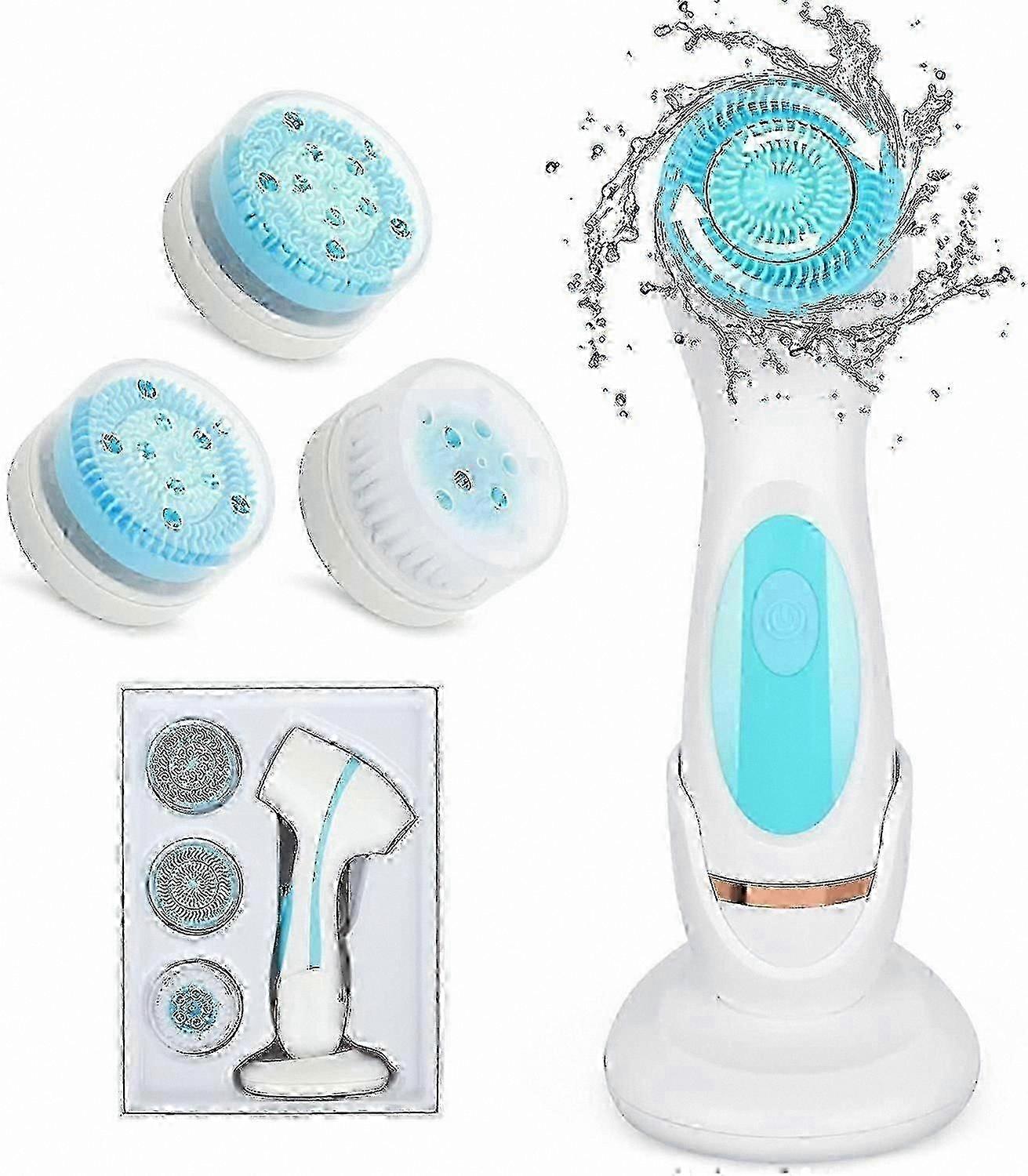 Electric Facial Cleansing Brush with 3 Interchangeable Heads, USB Rechargeable, Two-Way Rotation for Deep Exfoliation and Cleaning