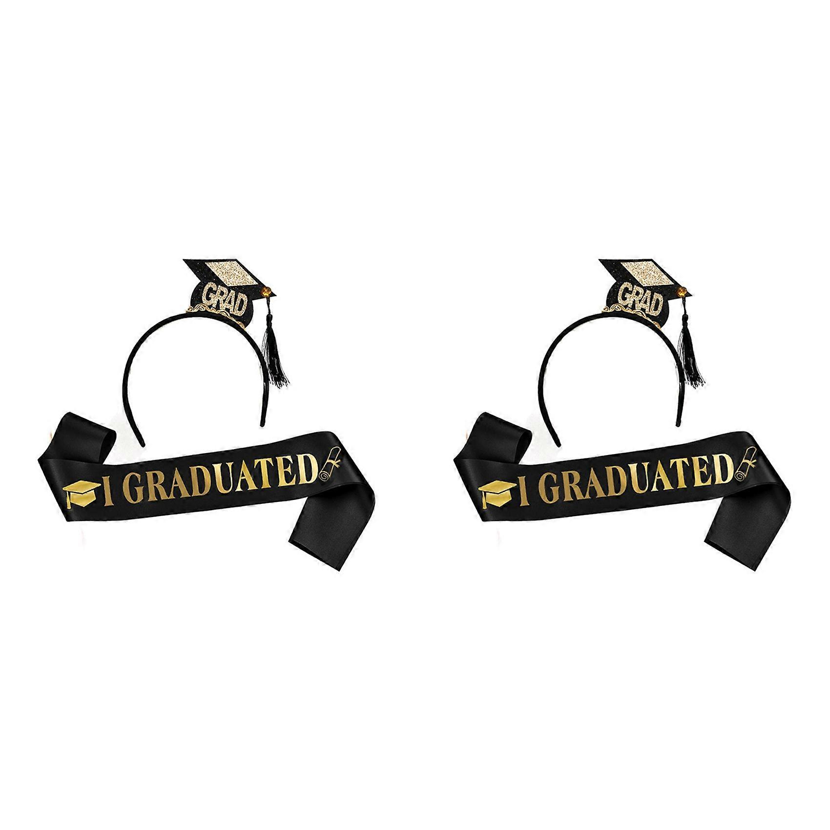 1Set Grad Cap Headband Graduated Satin Sash 2024 Graduation Party