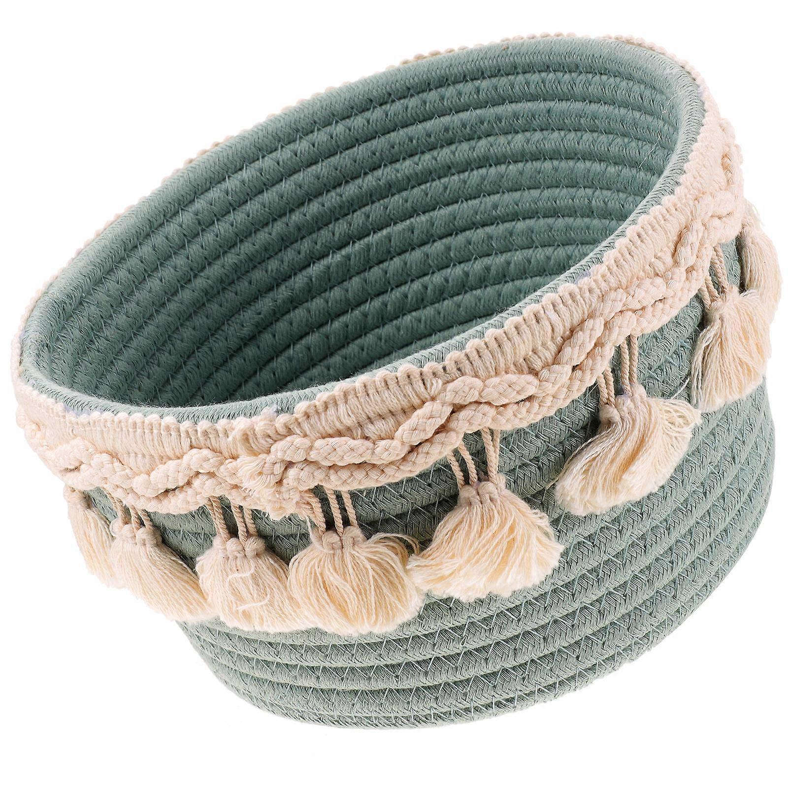 Cotton Rope Storage Basket 3Pcs Woven Organizer For Rustic Style Home Decoration In Green Color