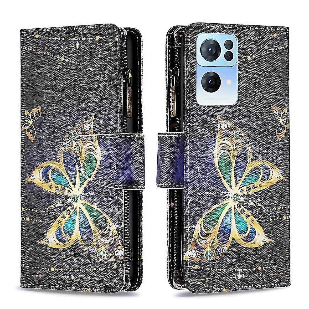 For Oppo Reno7 5g Global Colored Drawing Pattern Zipper Horizontal Flip Phone Leather