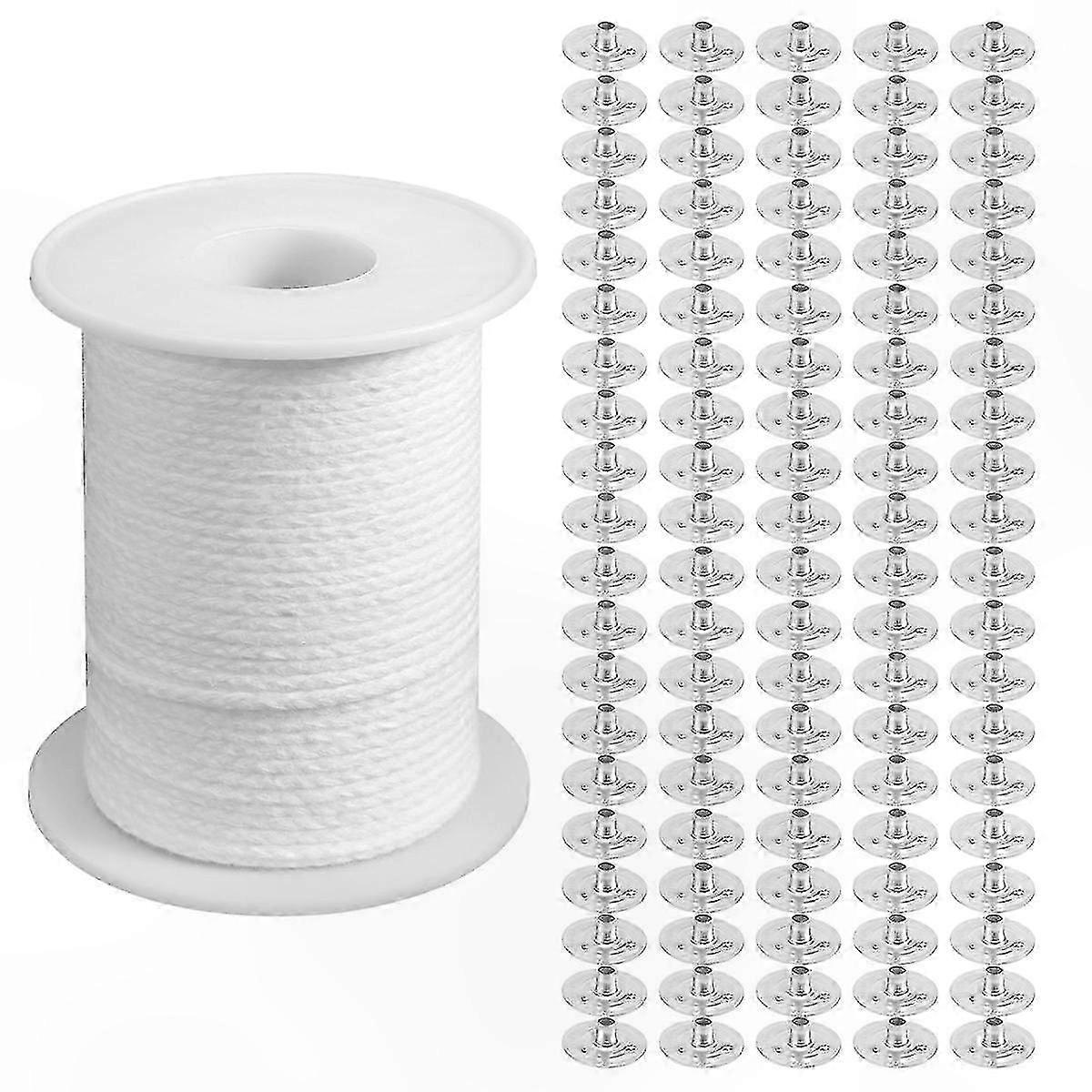 Cotton Wick and Sustainer Set for Candle Crafting, 200Ft Wick Core & 100pcs Holders