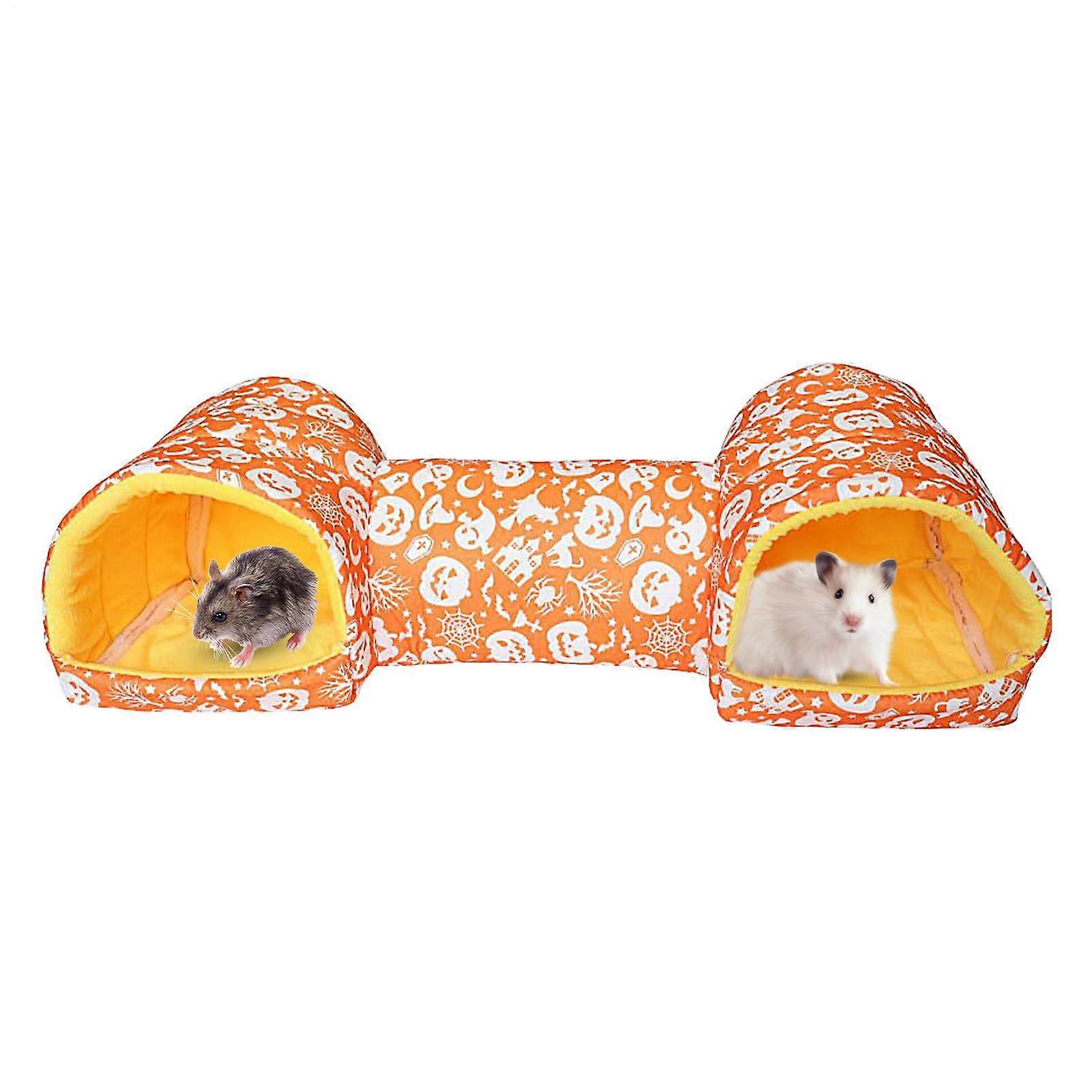 Tunnel For Small Animals Soft Washable Tunnel Toy Orange For Chinchillas Rabbits Squirrels And Other Small Pets