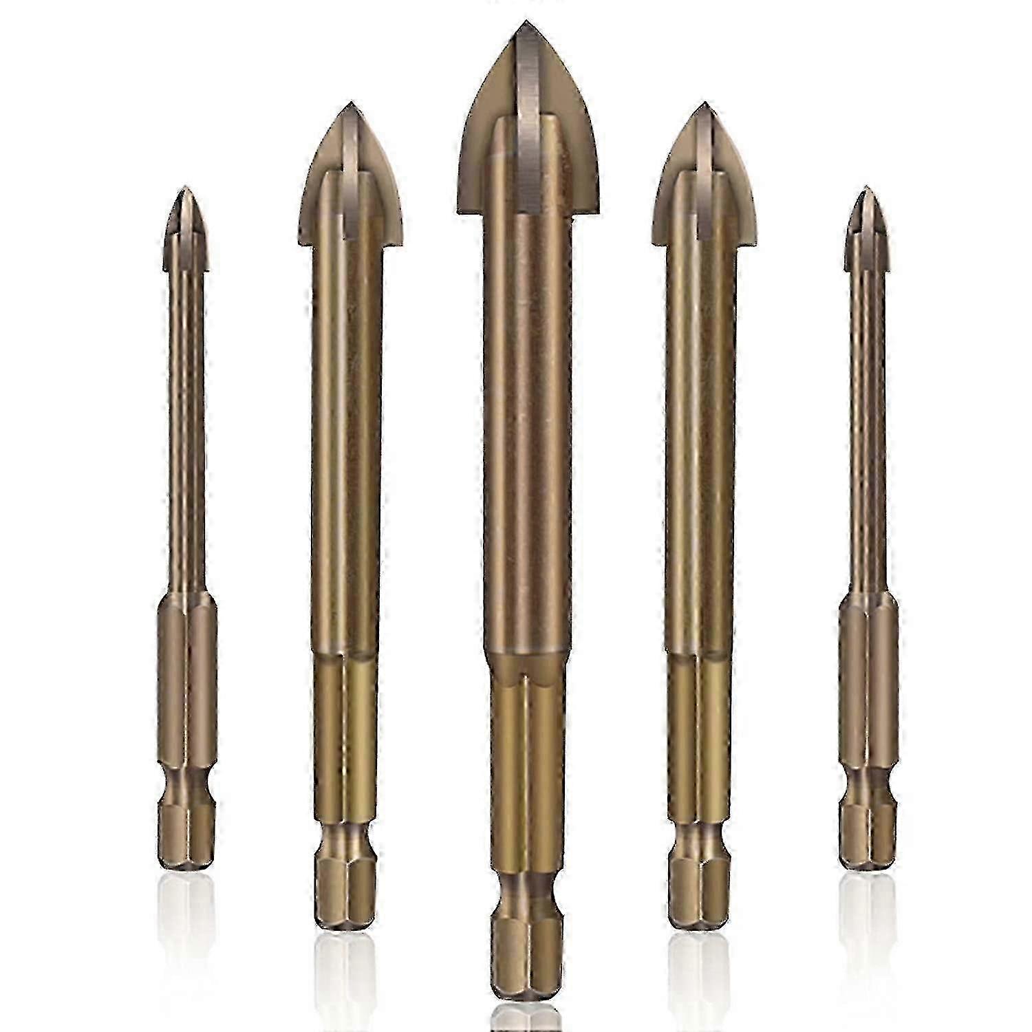 Efficient Universal Drilling Tool, 5 Piece Cross Hex Tile Drill Bit Set Concrete Drill Bit Set For Glass, Plastic, Tile