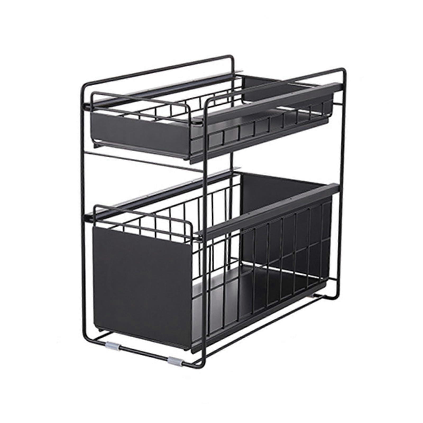 Under Sink Rack Pullout Kitchen And Bath Storage Solution RustProof HeavyDuty SpaceSaving Black 40X27X39 cm