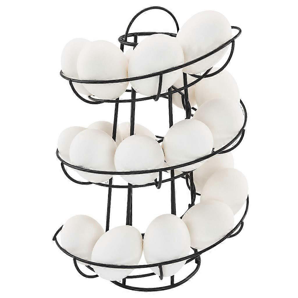 Spiral Design Metal Egg Basket SpaceSaving Egg Storage Holder Countertop Display Rack Black Kitchen