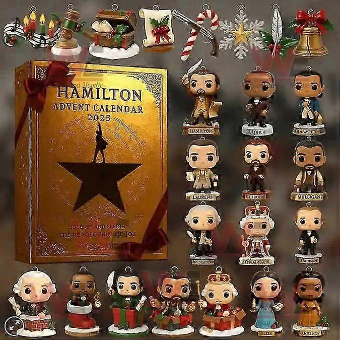 2025 Christmas Advent Calendar - 24 Days Countdown Calendar Alexander Hamilton 2D Acrylic Pendant Ornaments,Christmas Tree Decor Blind Box for Kids