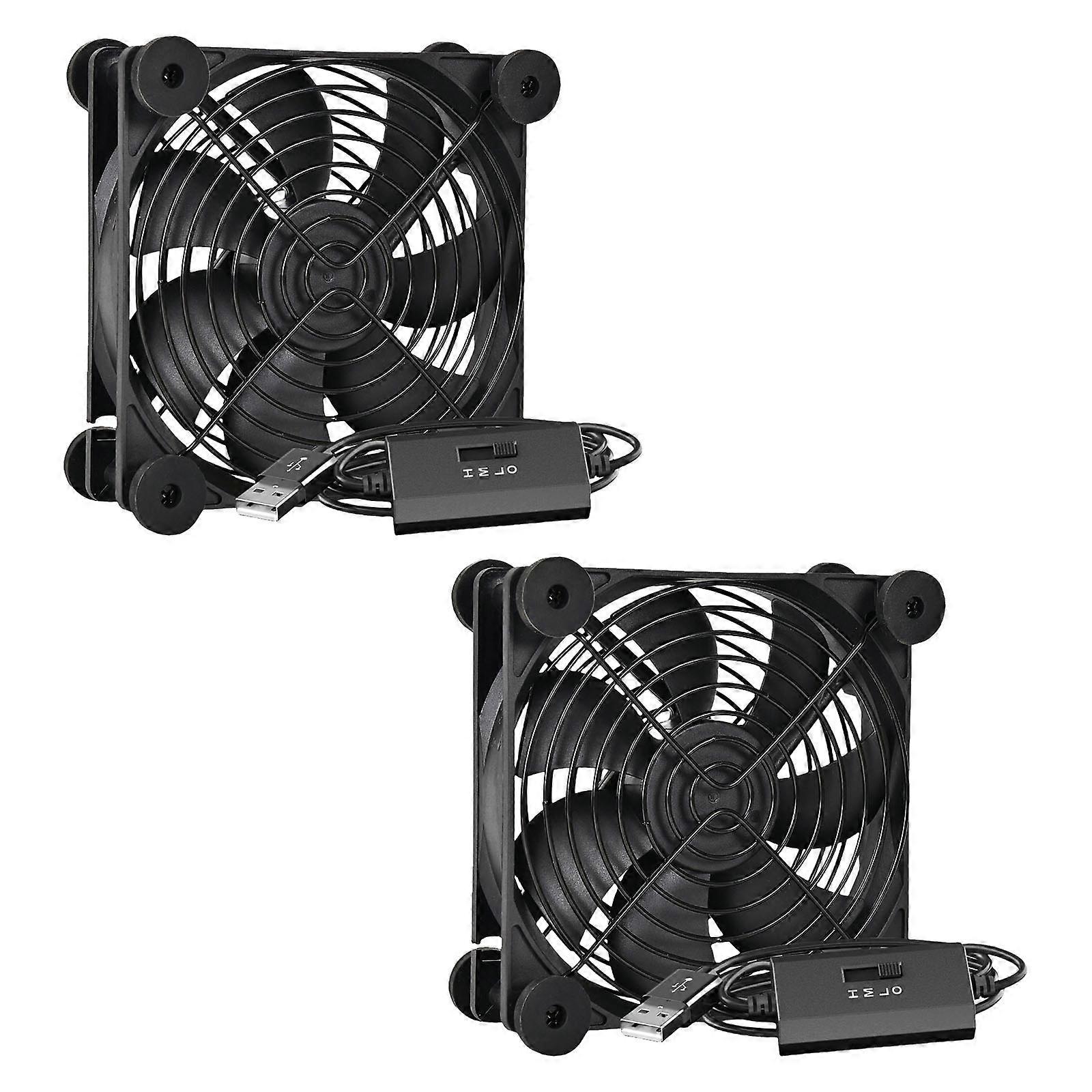 2Pcs USB Fan 120mm 5V with 3 Adjustable Speed Quiet Mini Table Fan USB PC Fan for Computer TV Box Receiver Router Multicolor