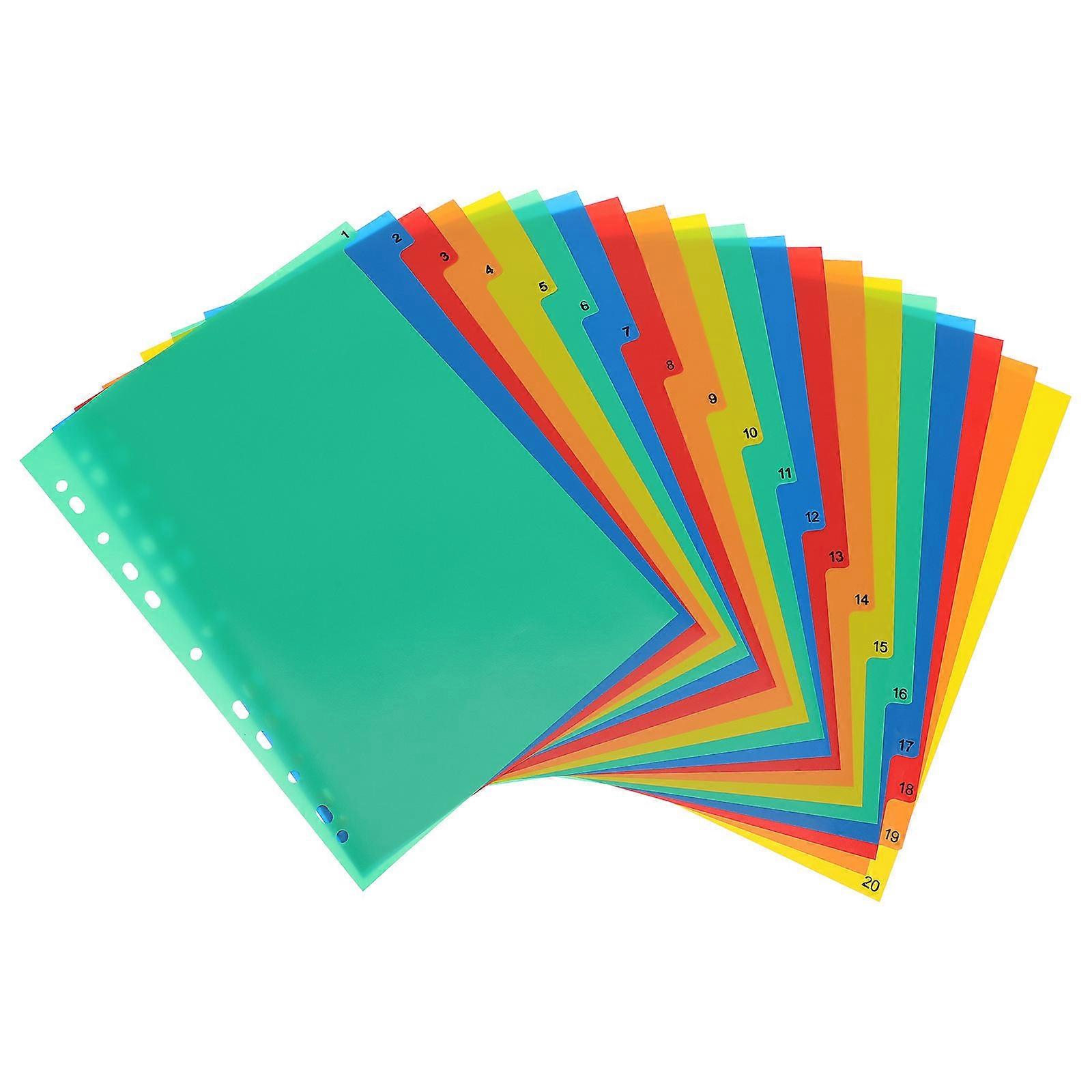 20 Pages A4 Colorful Index Page Classified Lables Plastic Tab Dividers (Color Printed Number)