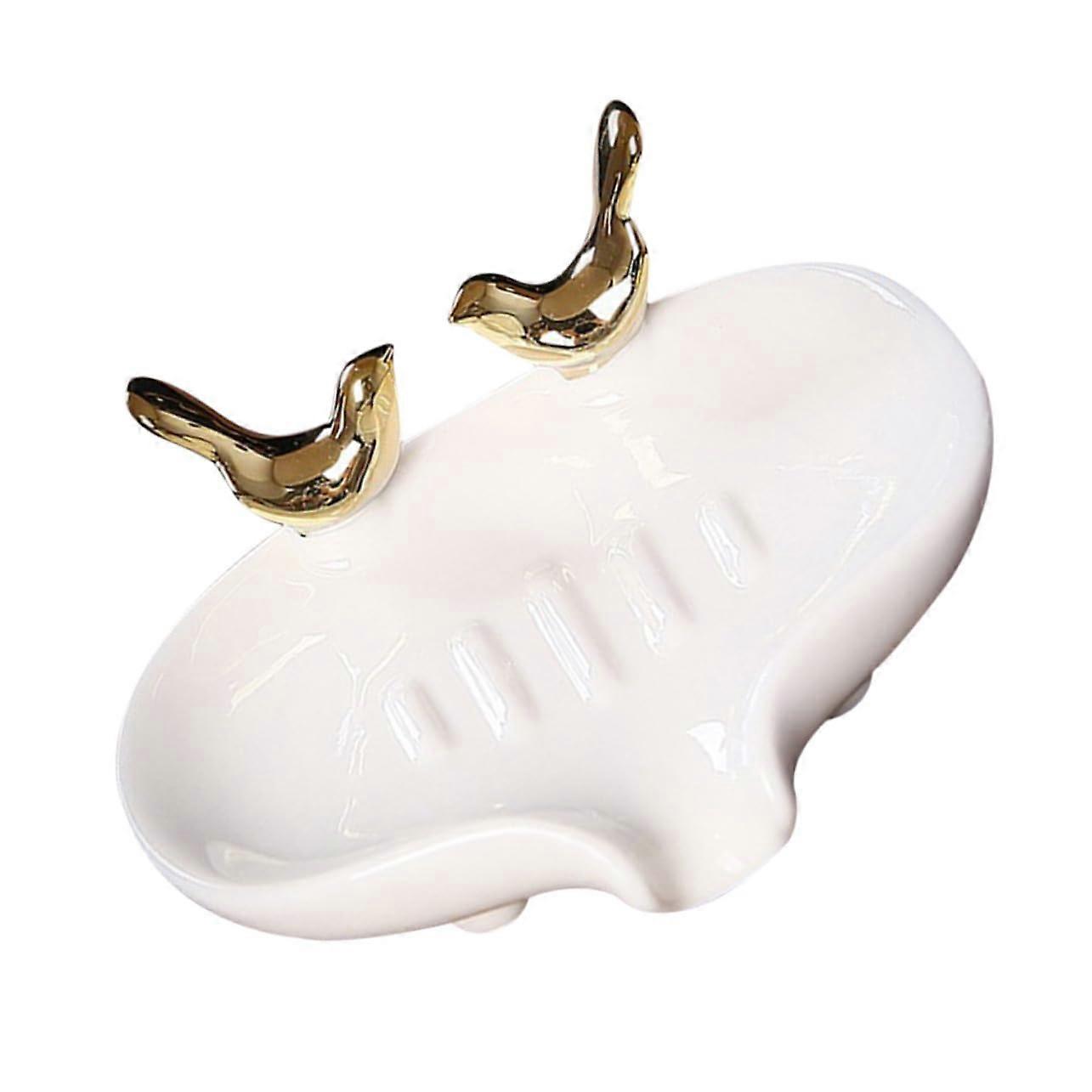 Ceramic Wall Mounted Soap Dish with Drainage for Bathroom Kitchen Toilet, No Drill Space Saving