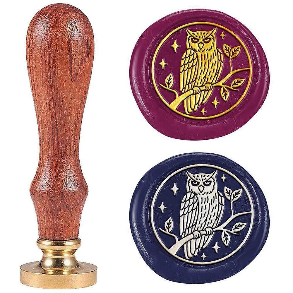 Owl Autumn Wax Seal Stamp 1" Removable Brass Seal Head with Wooden Handle Vintage Embossed Sealing Wax Stamp for Envelope Letter Invitations Fall Fest
