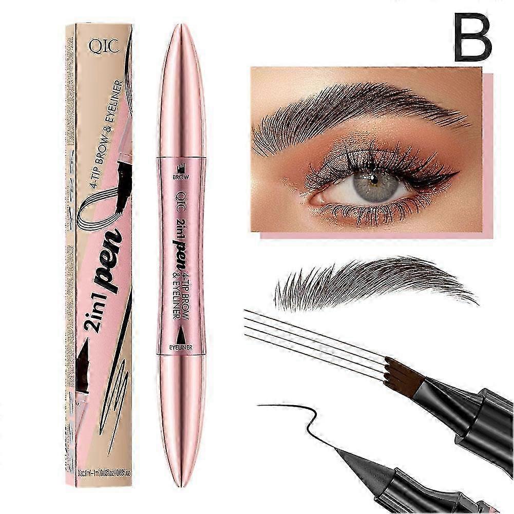 Dual-Ended 4-Claw Eyebrow Pencil and Eyeliner Pen Waterproof Long-Lasting Smudge-Proof Makeup Kit for Natural Defined Brows and Precise Lines
