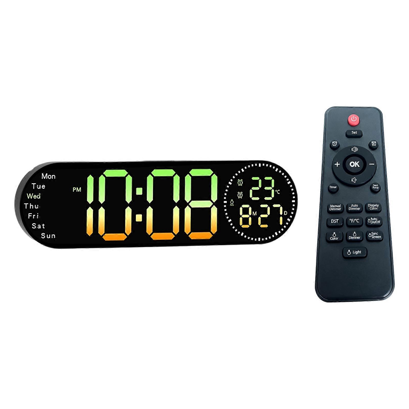 Large Digital Wall Clock with Remote Control Big LED/Double Alarm/Adjustable Brightness Color Digital Alarm Clock Multicolor