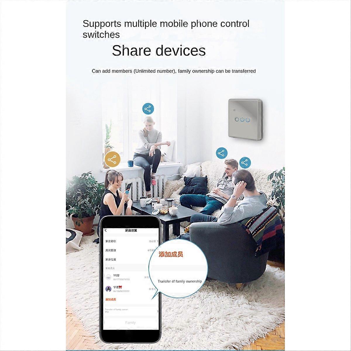  Touch Light Switch Zero Fire Line 3 Switch Grey