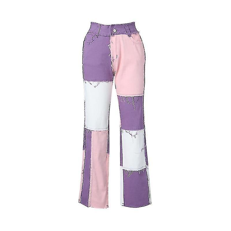 Patchwork High Waist Straight Pants