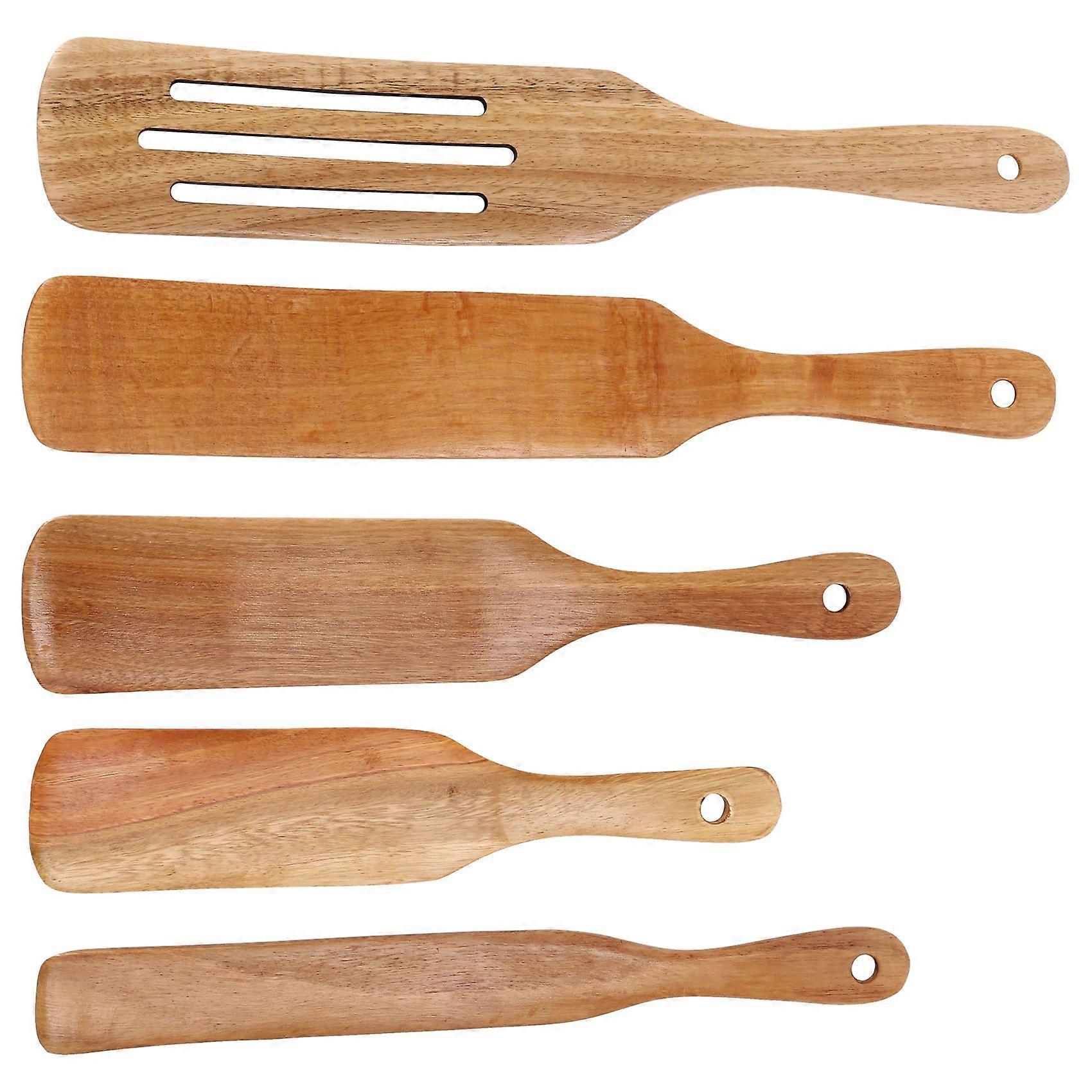 Wooden Spurtles Set (5Pcs) - Non Stick Cookware for Stirring & Mixing