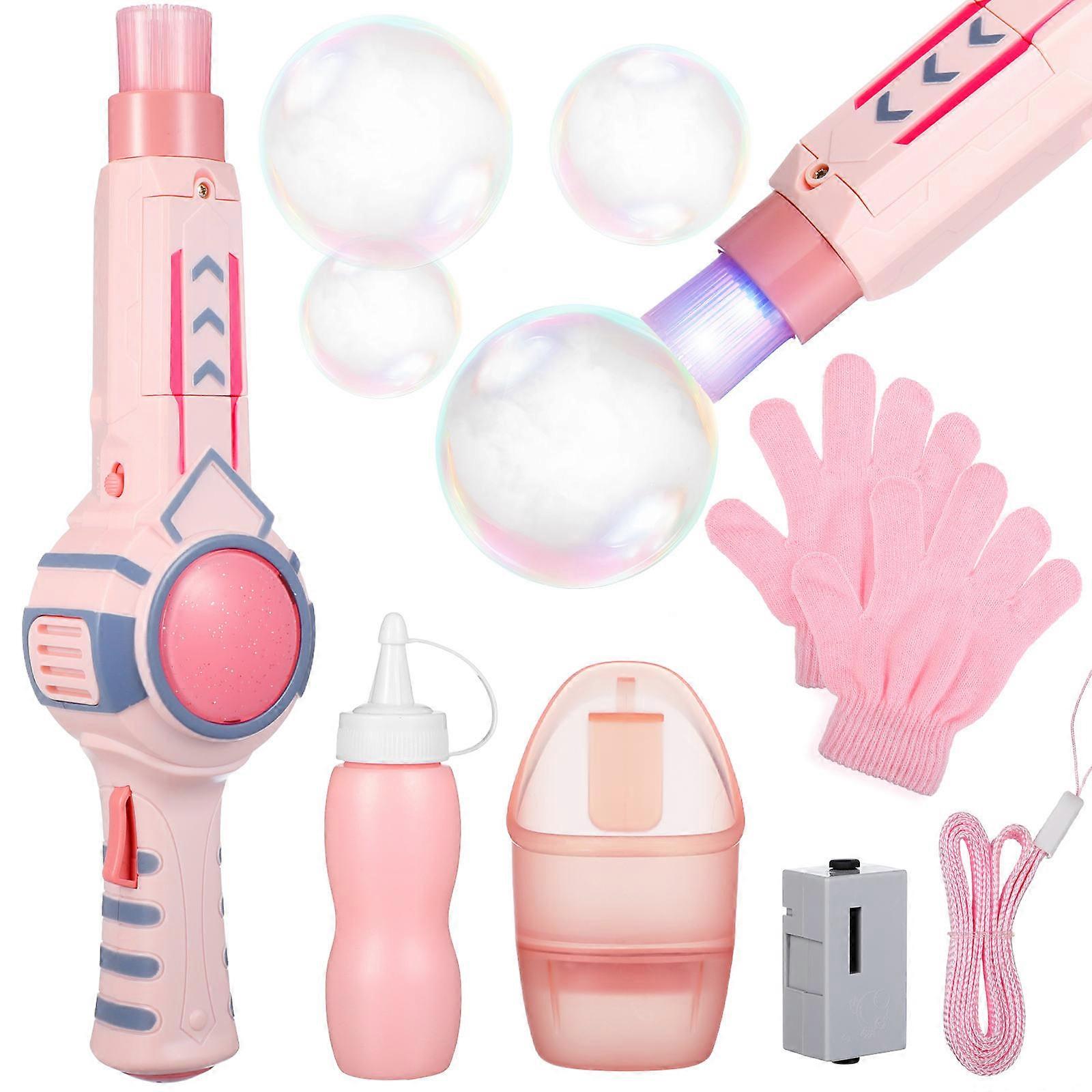 1Pc Fully Automatic Bubble Machine Creative Stick Bubble Blower Toy Elastic Smoke Smog Bubble Machine Bubble Maker Toy Color Box Packing (Pink)