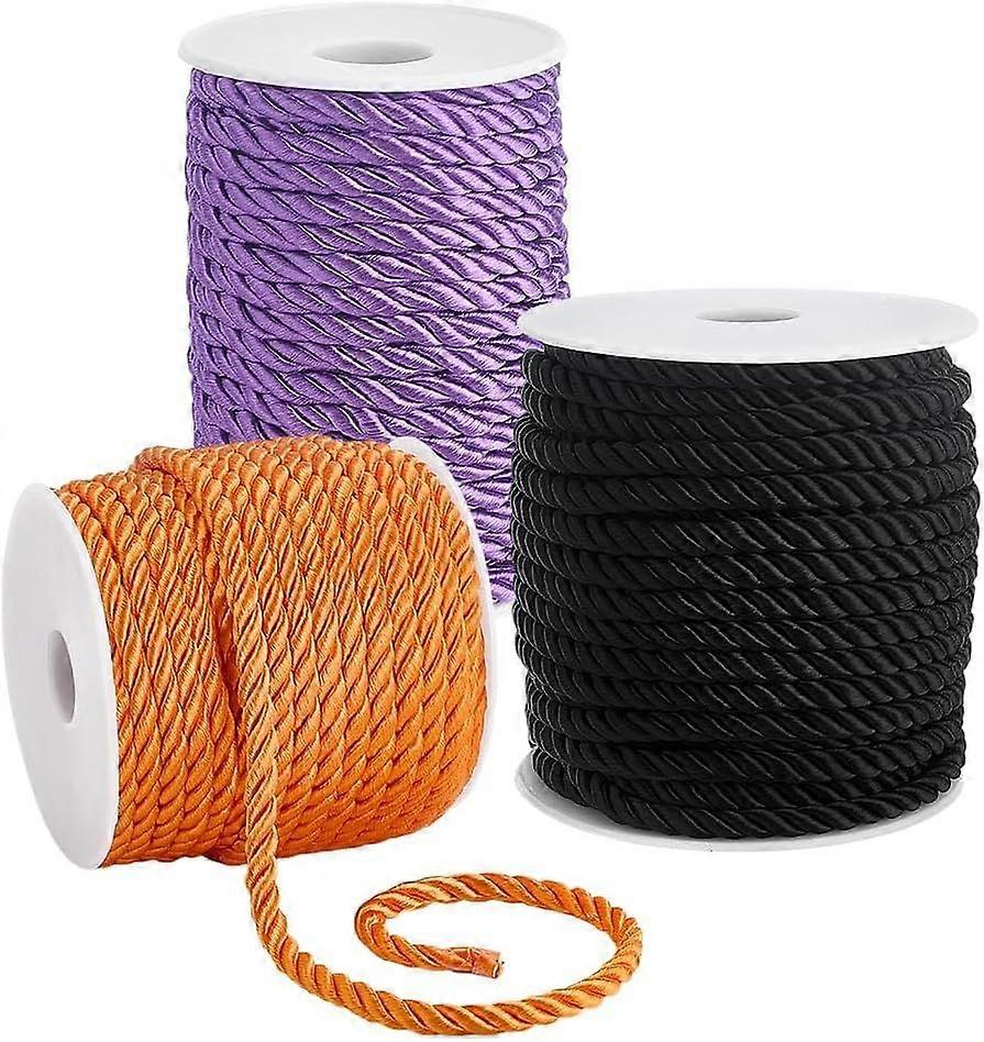 3 Rolls 5mm Themed Twisted Cord 3 Colors Rope 3-Ply Twine Trim Cord Decorative Silk Twisted Rope for Home Decor Embellish Costume Drawstrings 19.7 Yar